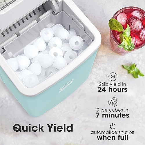 Miniatura 4 de Thermostar Máquina automática de hielo eléctrica portátil autolimpiante con asa, 26 libras en 24 horas con cuchara de hielo y cesta, perfecta para
