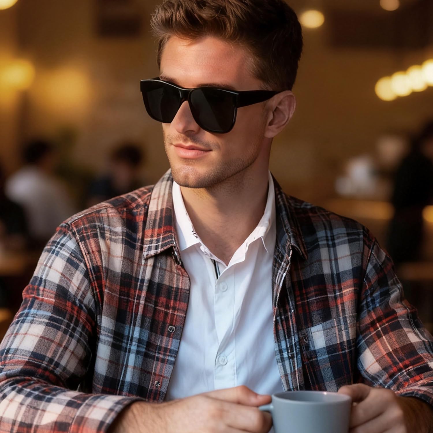 ANDWOOD Fit Over Glasses Polarized Sunglasses for Women Men Oversized Square Shades UV400 Protection - Image 2