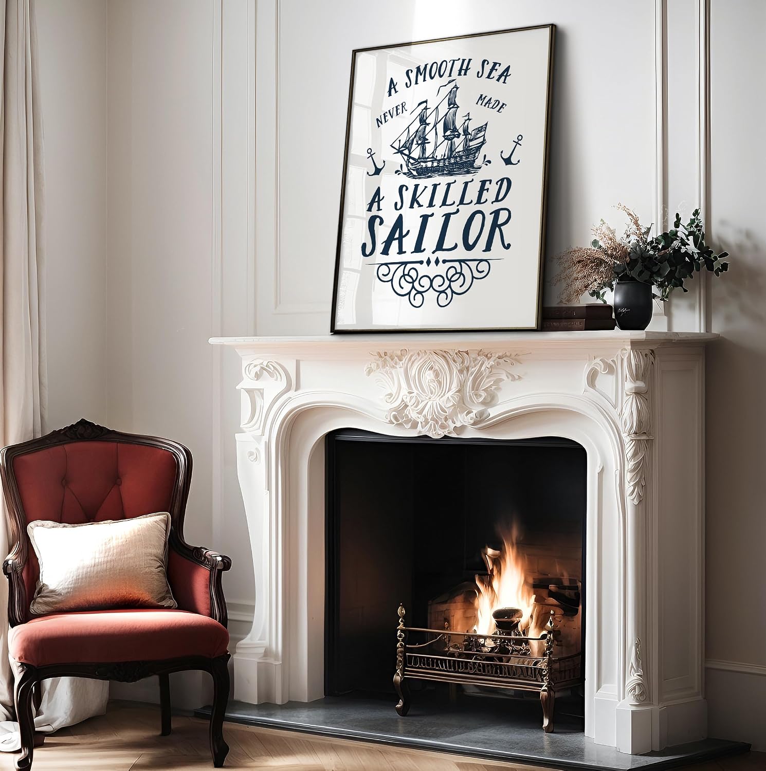 Poster Master Smooth Sea Never Made a Skilled Sailor Poster - Nautical Print - Motivational Art - Gift for Men & Women - Inspiring Decor for Bedroom, Ocean or Beach House - 8x10 UNFRAMED Wall Art