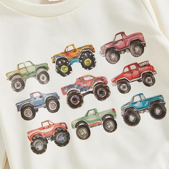 Toddler Baby Boy Fall Winter Clothes Crewneck Sweatshirt Long Sleeve Trucks Shirt and Pants Cute Boys Outfits