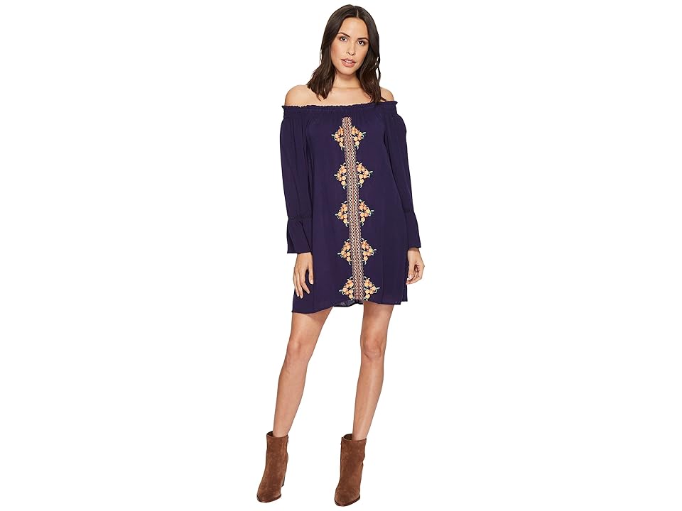 

Miss Me Off the Shoulder Bell Sleeve Dress (Navy) Women's Dress