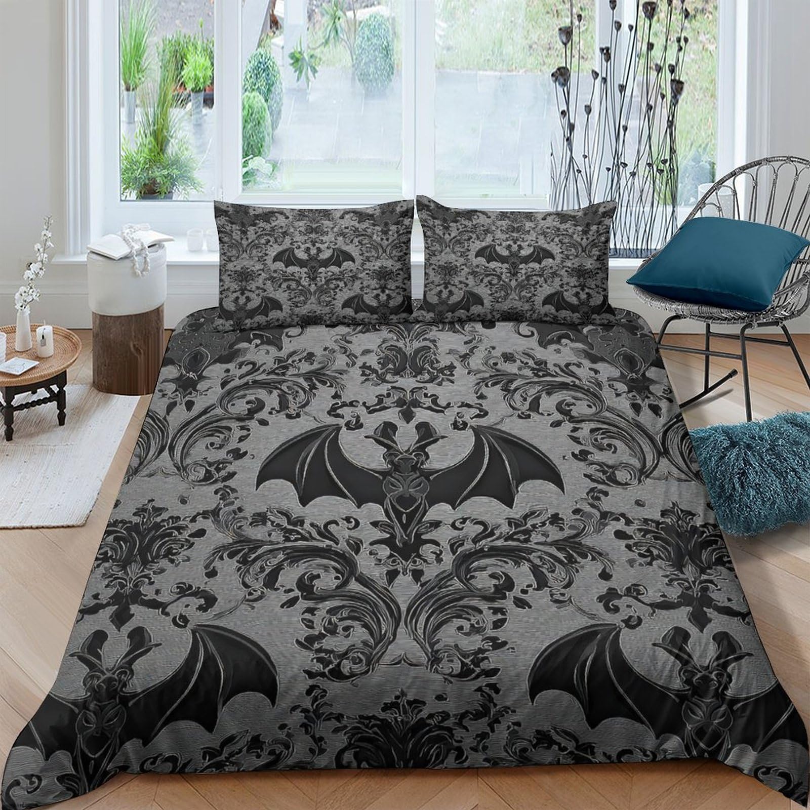 Ctjqhvkz Style-6 3D Printed Gothic Bat Fitted Sheet Microfiber Soft Black Damask Bed Cover For Bedroom Guest Room Decor Mattress Protection Single（135X200cm）