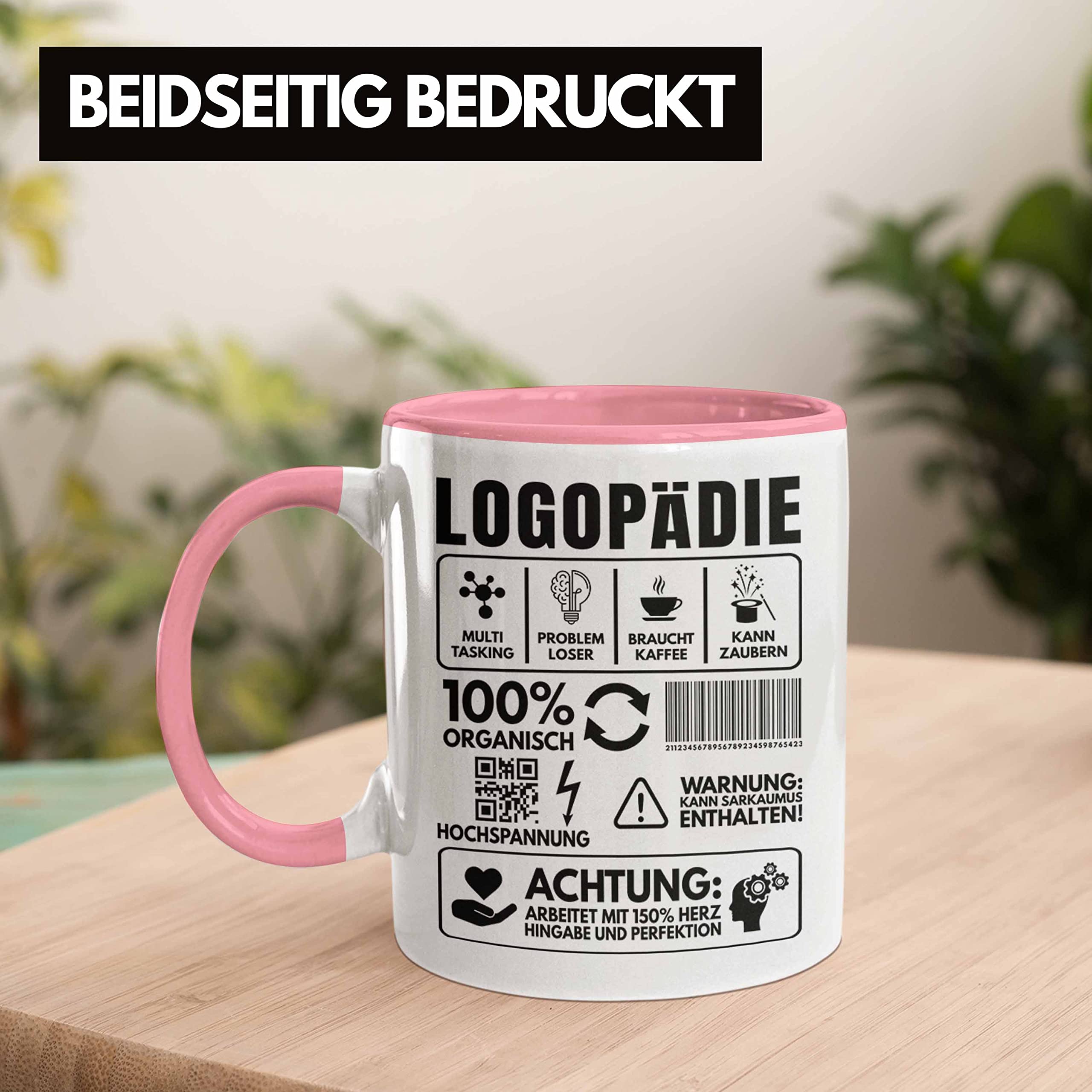 Geschenk-Tasse Für Logopäden – „Logopädin Mit Herz“ Motiv (rosa) | Spülmaschinenfest, Beidseitig Bedruckt