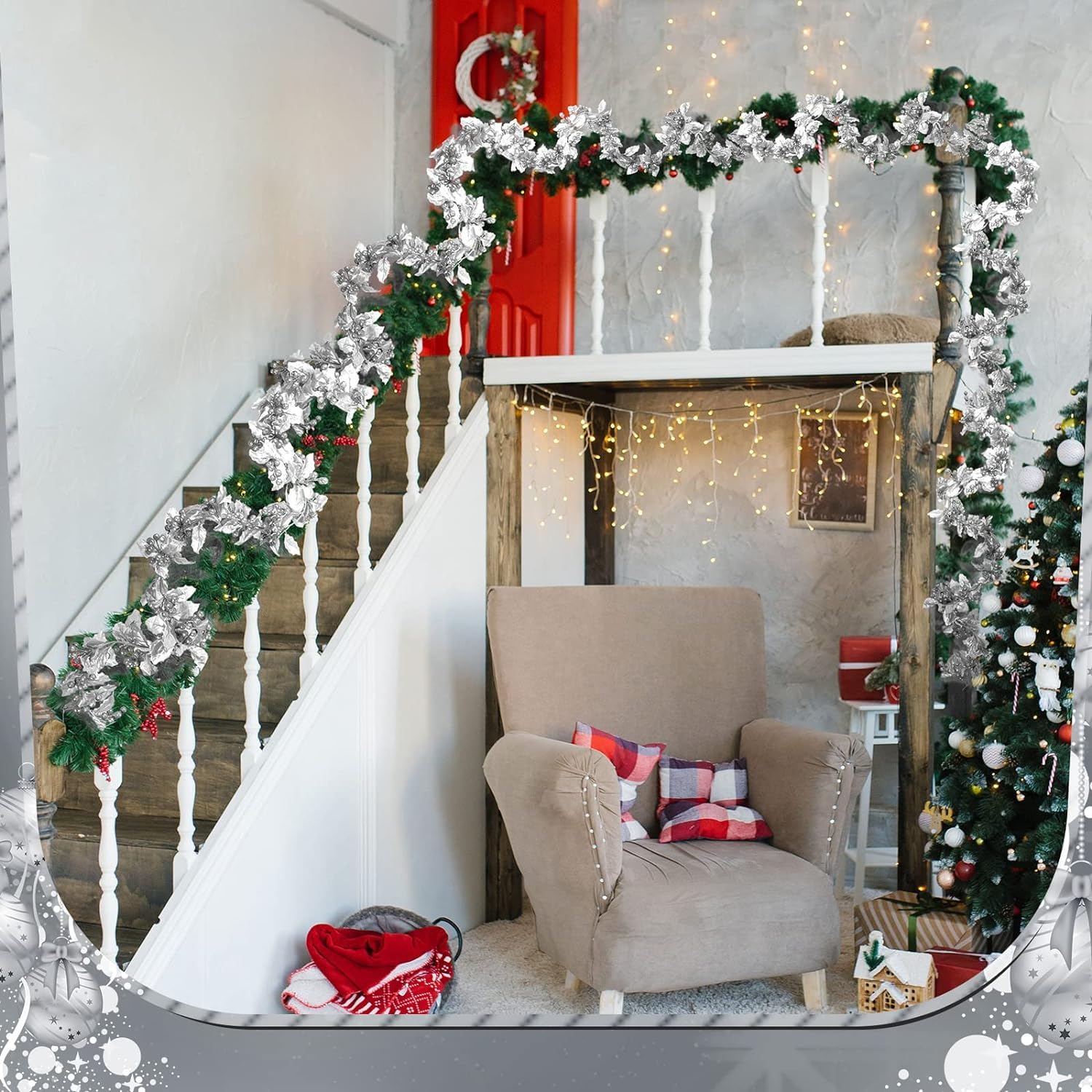 Guirlande Dorée Noël 175cm - Baies à Paillettes Et Feuilles De Houx - Décoration Flexible Pour Cheminée, Porte Ou Arbre