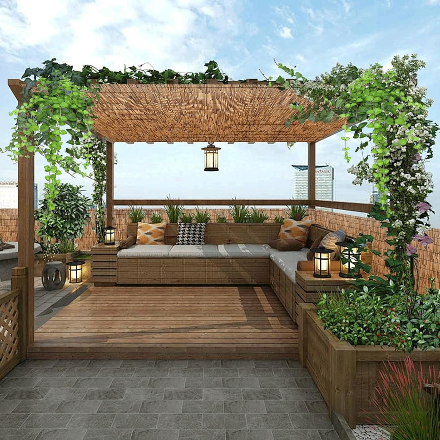Rotolo di recinzione da giardino in bambù naturale, decorativo, per cortile, esterno, patio, terrazza, 168 x 800 cm, soluzione ecologica