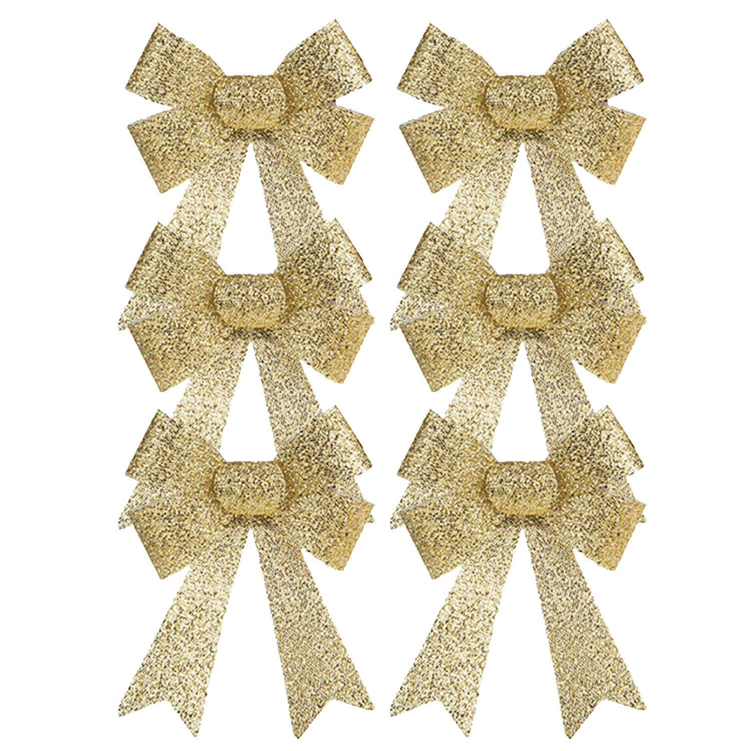 AKH® 5" x 4.5" Sparkling Christmas Glitter Tinsel Bows, Gold