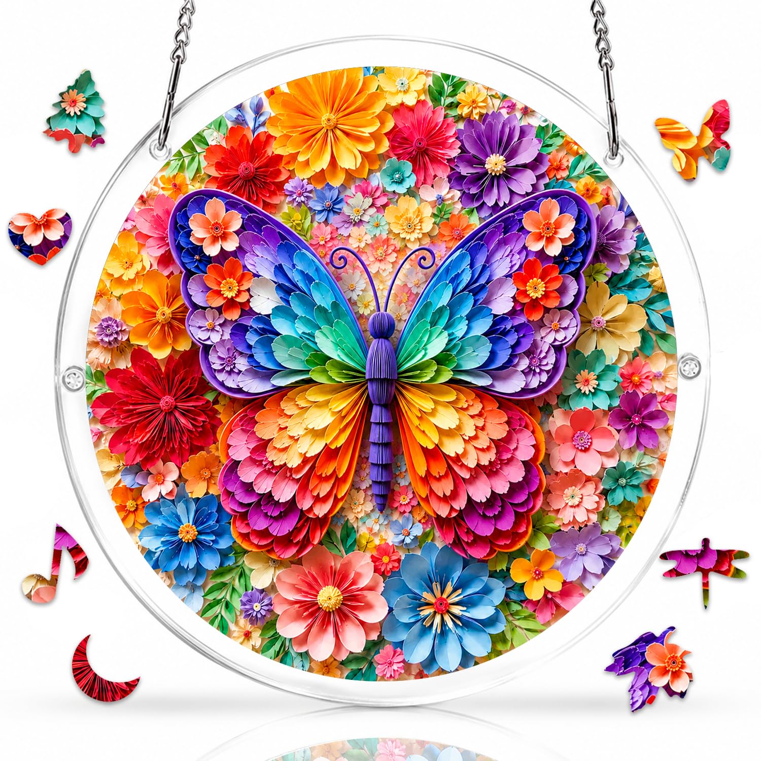 Jollitot Acrylic Puzzle for Adults, Stained Glass Style Butterfly Flower Acrylic Jigsaw P…