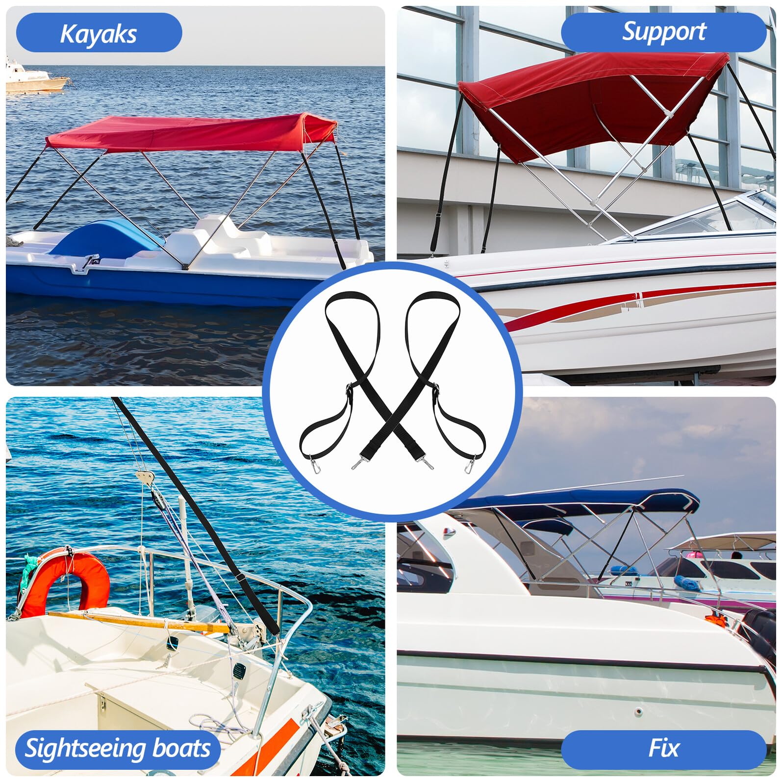 2 pezzi Cinghie Regolabili per Fissaggio Tendalino Camper e Attrezzature Marine Strap Elastico Resistente con Ganci Sicuri per Kayak Paddle Board e Barche Accessori Fissaggio
