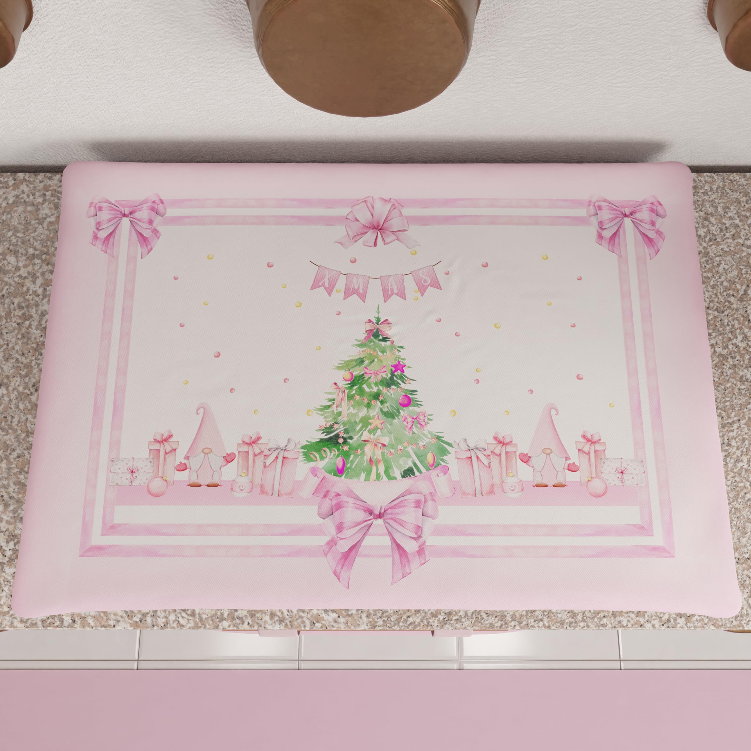PETTI Artigiani Italiani - Christmas Hob Cover, Christmas Kitchen Hob Cover, 50x70 cm Hob Cover, Pink Gnome Hob Cover, 100% Made in Italy