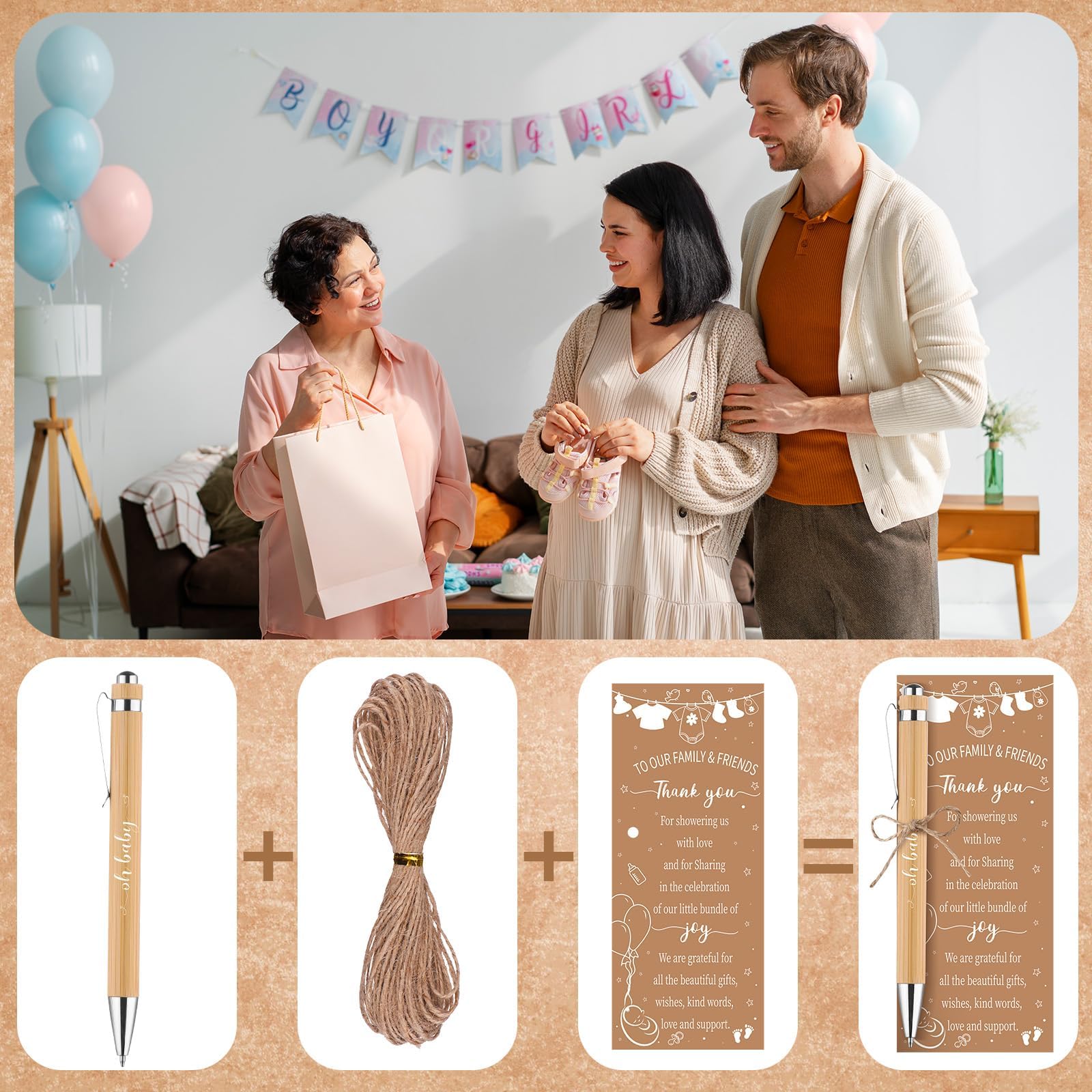 Kklolai 36 Sets Baby Shower Favors Gifts for Guest Baby Shower Retractable Ballpoint Pens with Thank You Bookmarks Gender Reveal Party Favor for Babies Parties Souvenirs Prizes (Retro) - Image 4