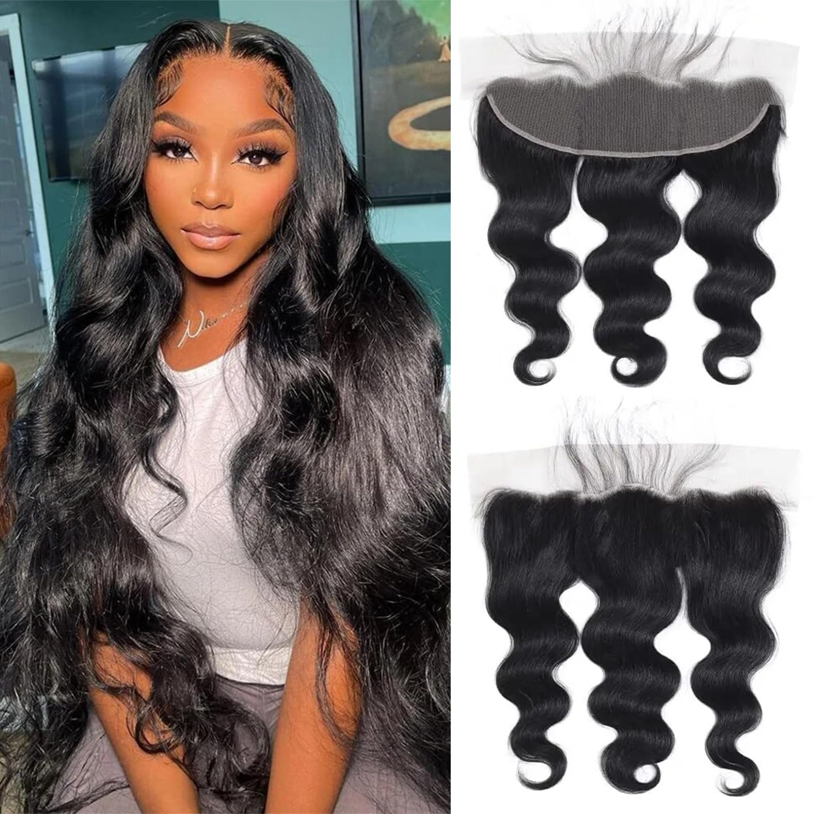 DUAUJUIU 13x4 Body Wave Lace Frontals Transparent Lace Closures Human Hair Frontal Closure Pre Plucked with Natural Hairline Free Part Ear to Ear Brazilian Hair for Women 12 Inch