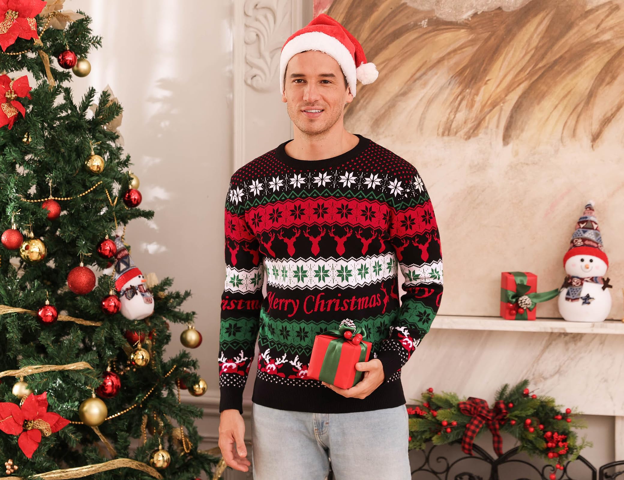 iClosam Suéter de Navidad Hombre Mujer Cuello Redondo Esencial Navideño Pullover de Punto Jersey Sudaderas Sweater Invierno