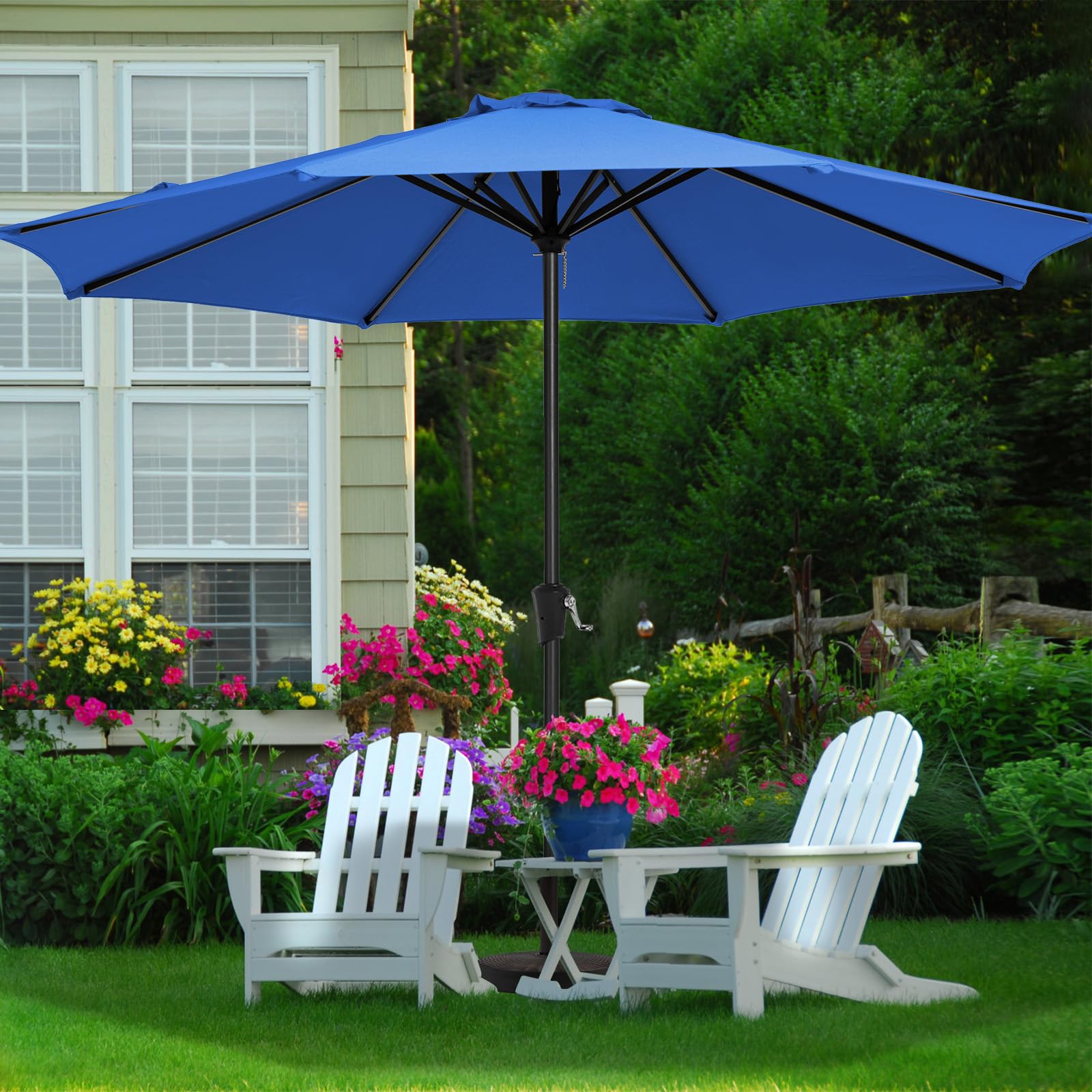 MEWAY 11ft Patio Umbrella Outdoor Umbrellas with Crank Lift System, Large Market Table Deck Pool Backyard Garden Sunshade Umbrella 8 Sturdy Ribs UV Protection(11 ft, Royal Blue)