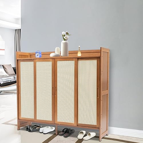 Miniatura 5 de Gdrasuya10 Armario de almacenamiento de zapatos de bambú natural de 6 niveles, zapatero de pie estilo granja, estante de almacenamiento de zapatos
