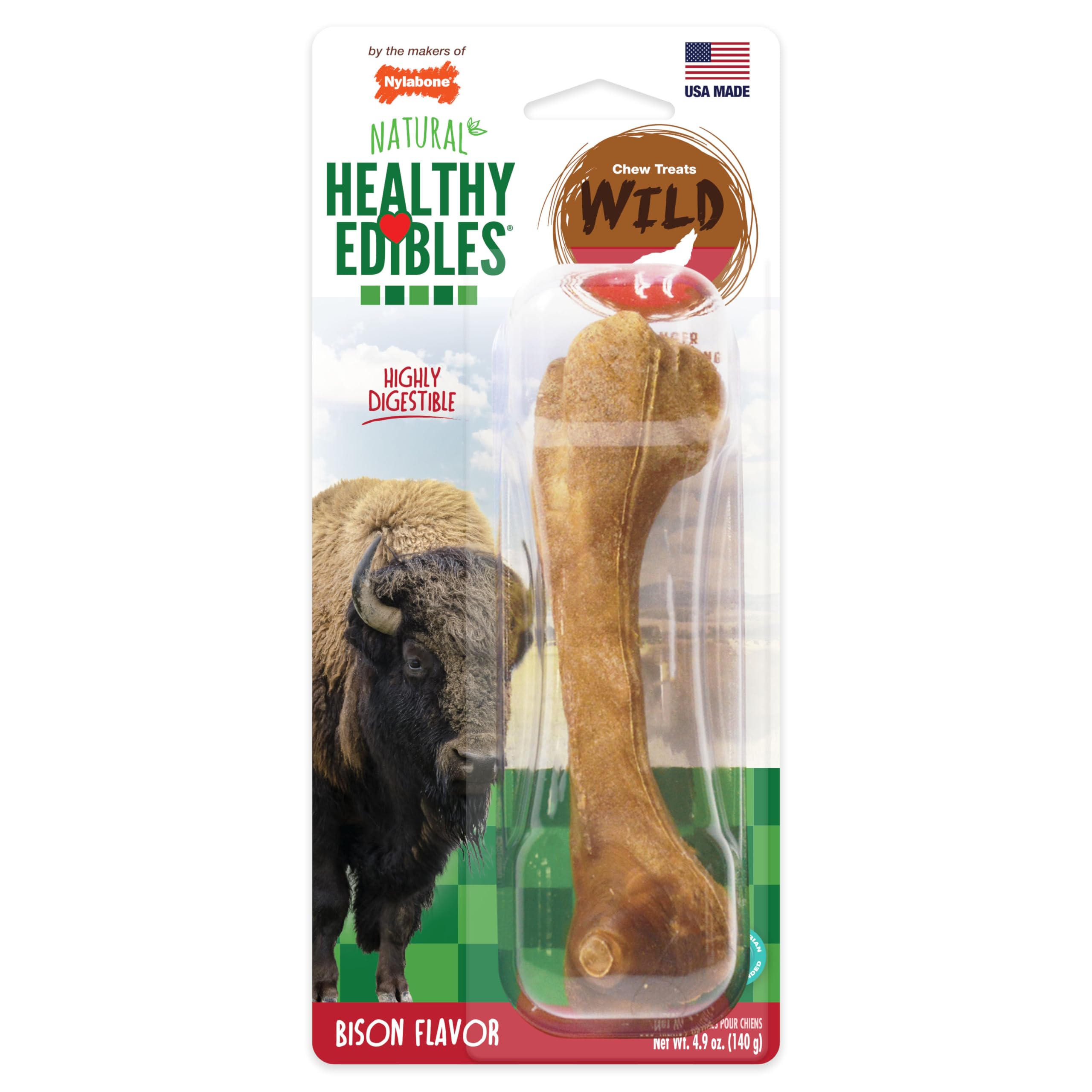Nylabone 1 Paquet d'os Healthy Comestible pour Chien Bison Sauvage 140 g