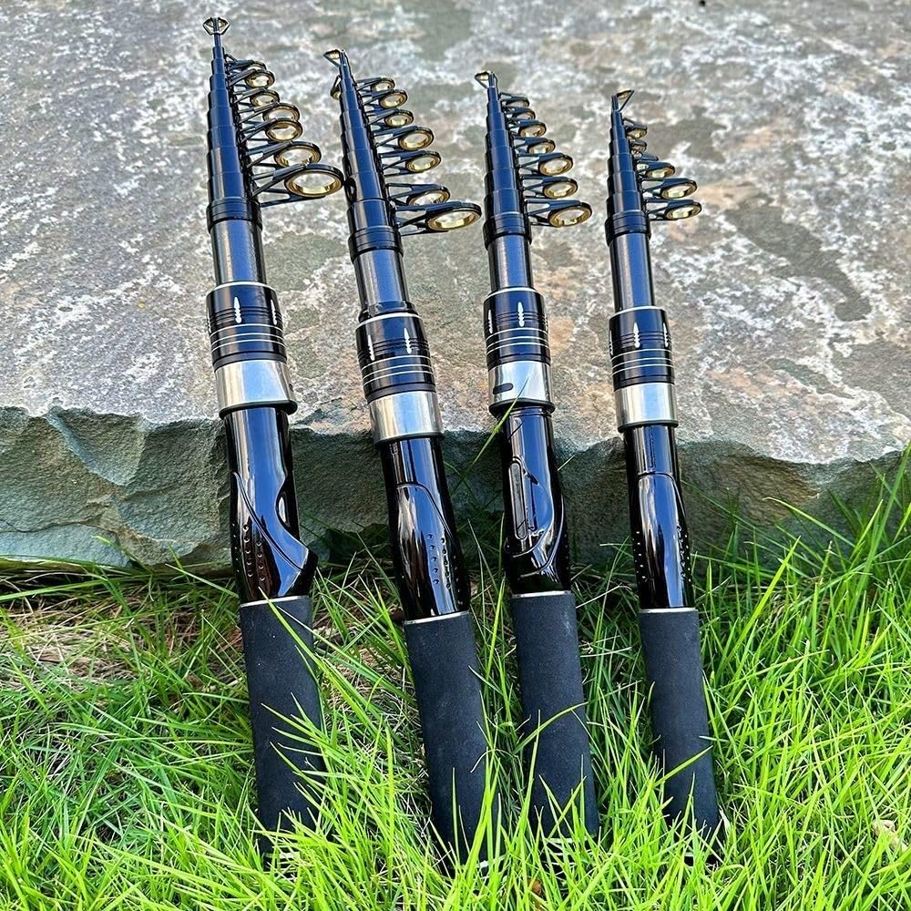 Caña de pescar telescópica de carbono de 15 m a 24 m, caña ultraligera con agarre de espuma y punta sensible, aventuras de pesca en el mar, color negro