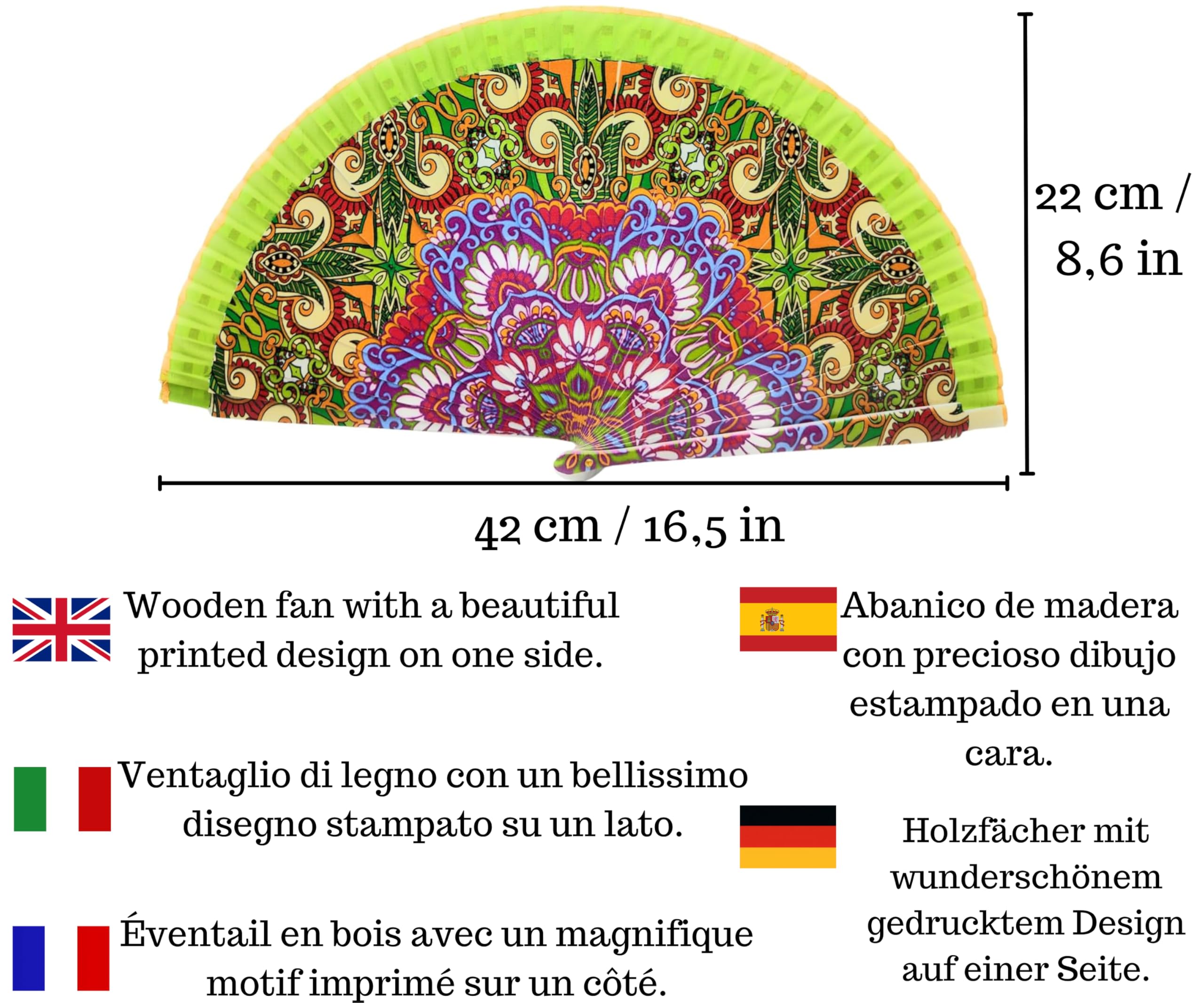 Fans with flowers, landscapes and colorful figures, with leather upholstery, beautiful wooden fan with cover - Image 2