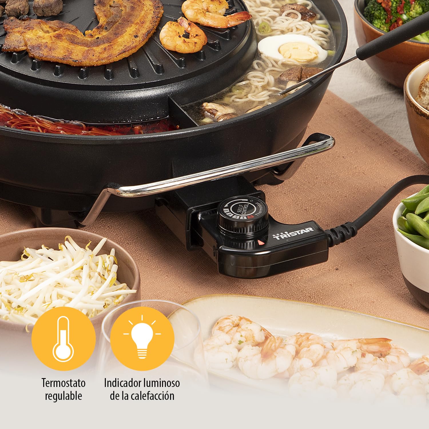 Tristar PZ-9131 Barbacoa coreana Hot Pot, accesorios incluidos, 3 L, 4 personas, 1 800 W