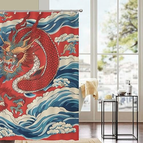 Miniatura 740 de Cortinas de ducha de baño con ganchos, 72 x 92 pulgadas, cortina de ducha de tela impermeable con diseño de flores y pájaros, cortina de ducha