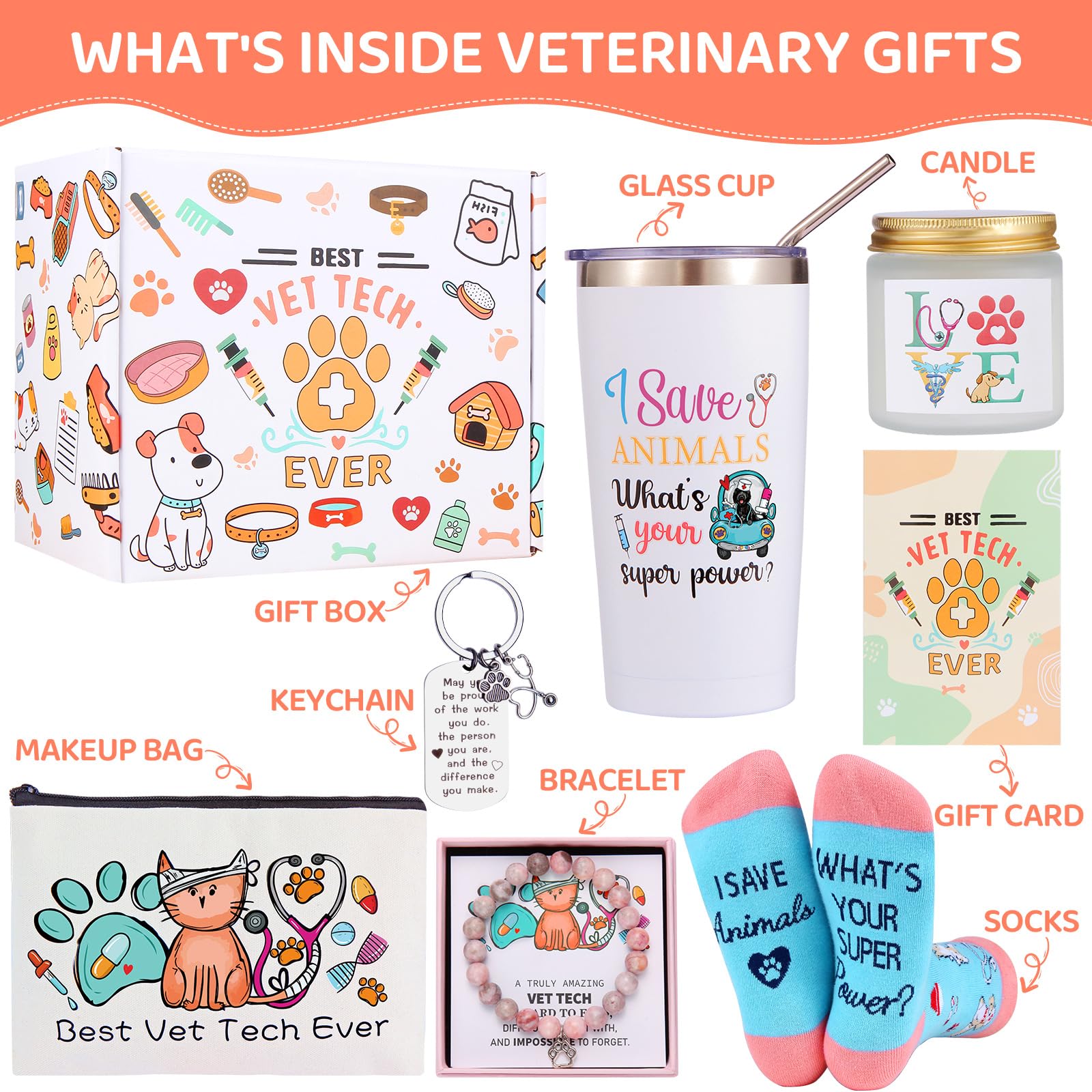 Bayelove Vet Tech Gifts, Veterinary Gift, Veterinarian Gifts for Women, Veterinarian Appreciation Gift, Tumbler Mug Basket Set for Vet Tech Graduate, Veterinary Practitioners