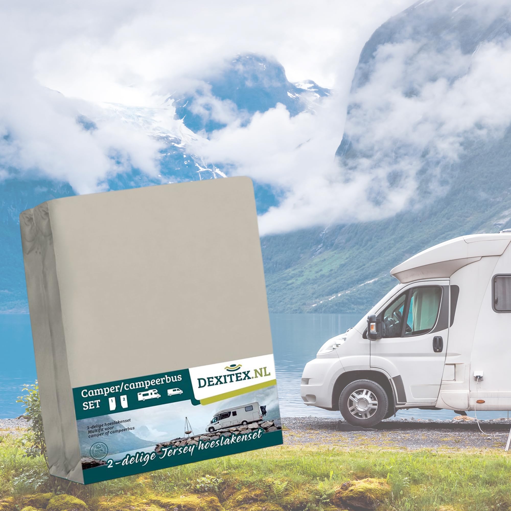 Spannbetttuch Wohnmobil 2 Teilig Fitted Sheet -Sand für Matratze Wohnmobil - Oeko-TEX 100% Baumwolle - 2 Teilig