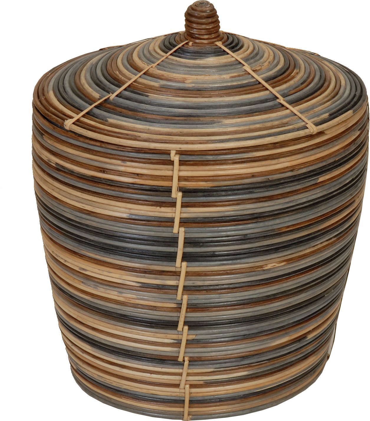 Mehrfarbiger Flechtkorb Deckelkorb Rattan, Aufbewahrungskorb aus Rattan mit Deckel Groß (L)