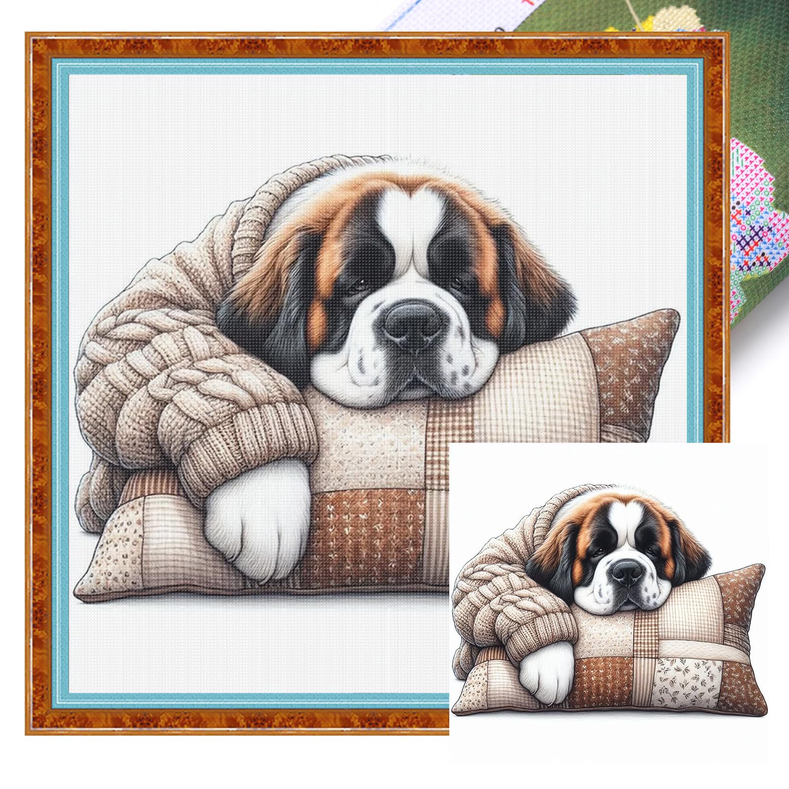 Poetrydraw Saint Bernard Full 11Ct Diy Stamped Cross Stitch Kits 40X40cm For Beginners (Saint Bernard)