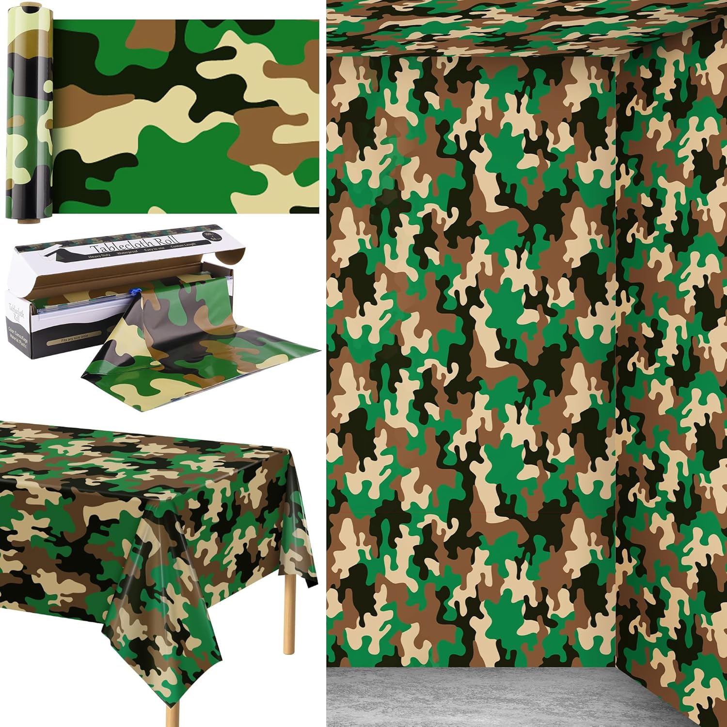 Kochorie 100 Ft x 54 Inch Camo Tablecloth Roll Camouflage Table Cover with Cutter Box Disposable Plastic Camo Table Cover Party Tablecloth Decorations for Camouflage Themed Party Supplies