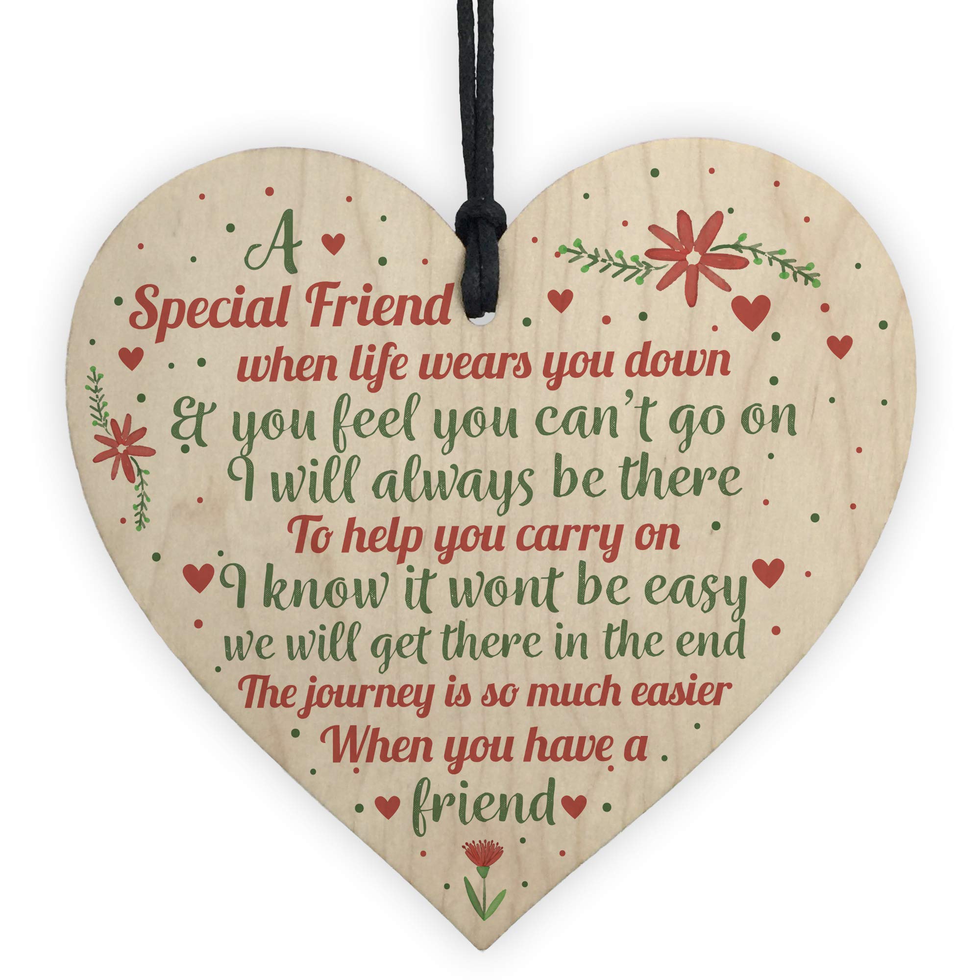 Red Ocean Friendship FRIEND Gift Wooden Heart Birthday Christmas Thank You Motivational Keepsake Gifts