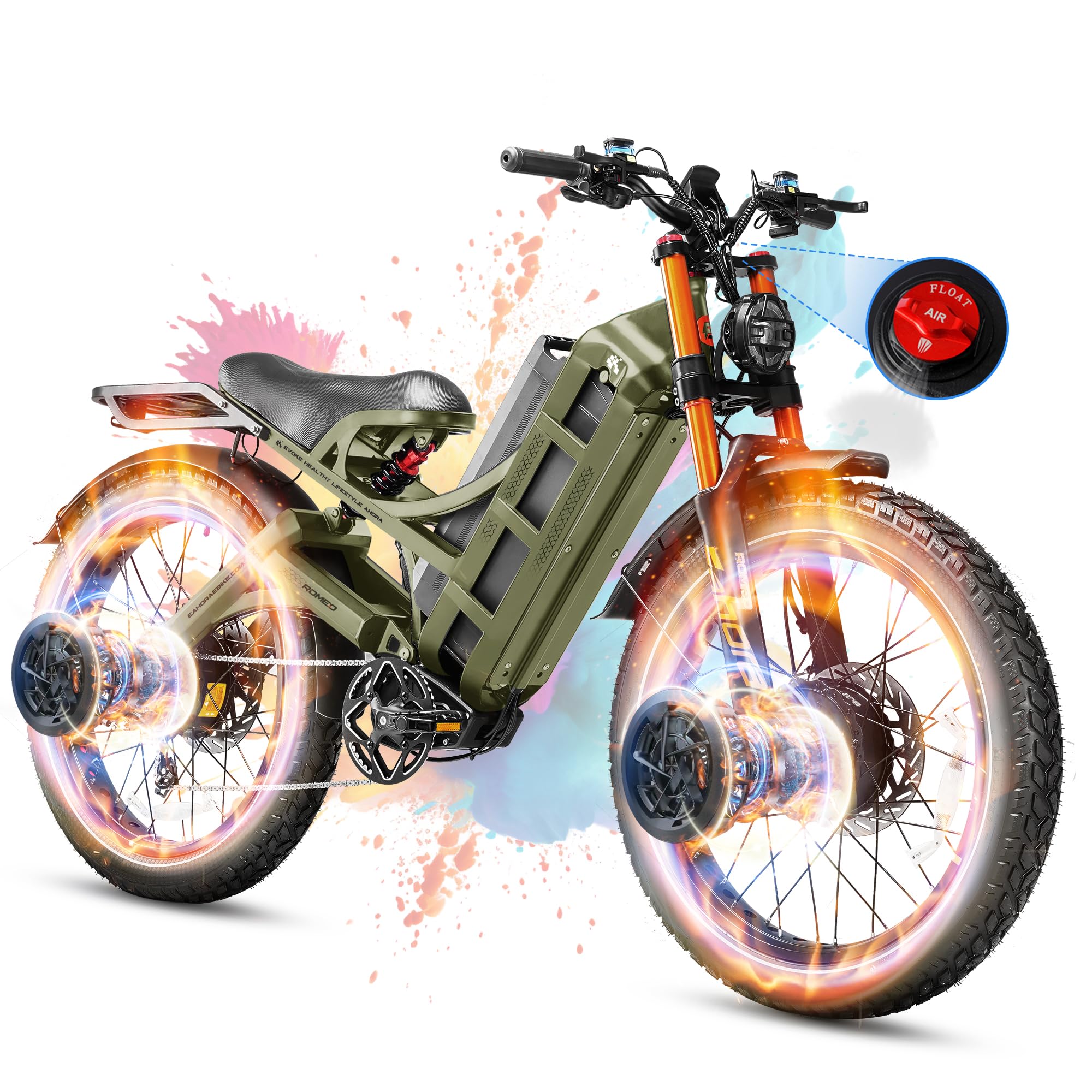 2025 Launch Romeo Pro 3/Pro 2 5600W/4000W 50Mph/46Mph Dual Motor Electric Bike for Adults 60V/52V/48V 80Ah/70Ah/60Ah 200+Miles Long Range Ebike 26 * 4.0" Fat Tire Electric Mountain Bike