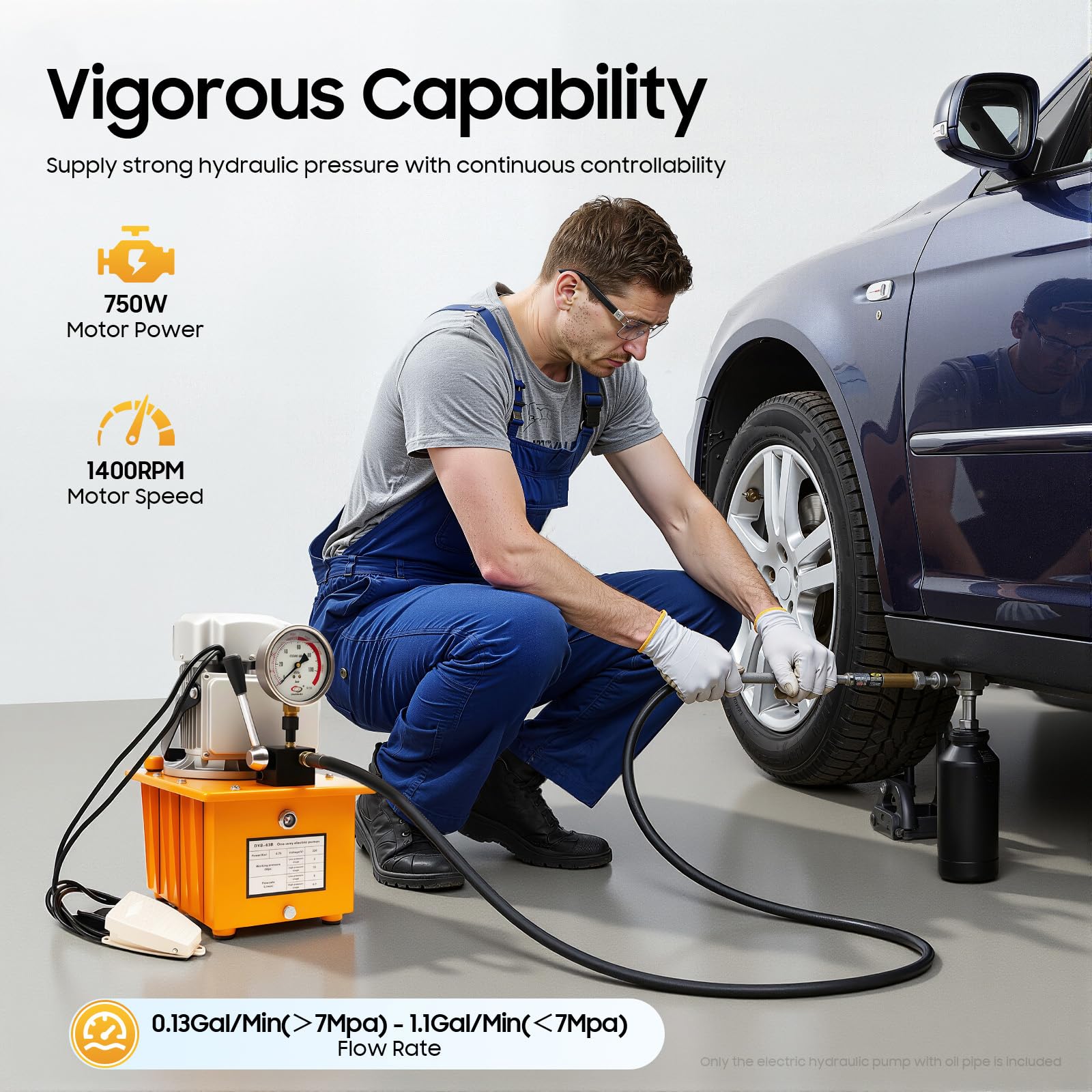 Bomba hidráulica eléctrica 750 W 2-70 Mpa unidad hidráulica con válvula de pedal | Depósito de combustible de 7 l, 0,6 L - 5 l/min, 1400 rpm, bomba hidráulica eléctrica para reparación de vehículos, industria