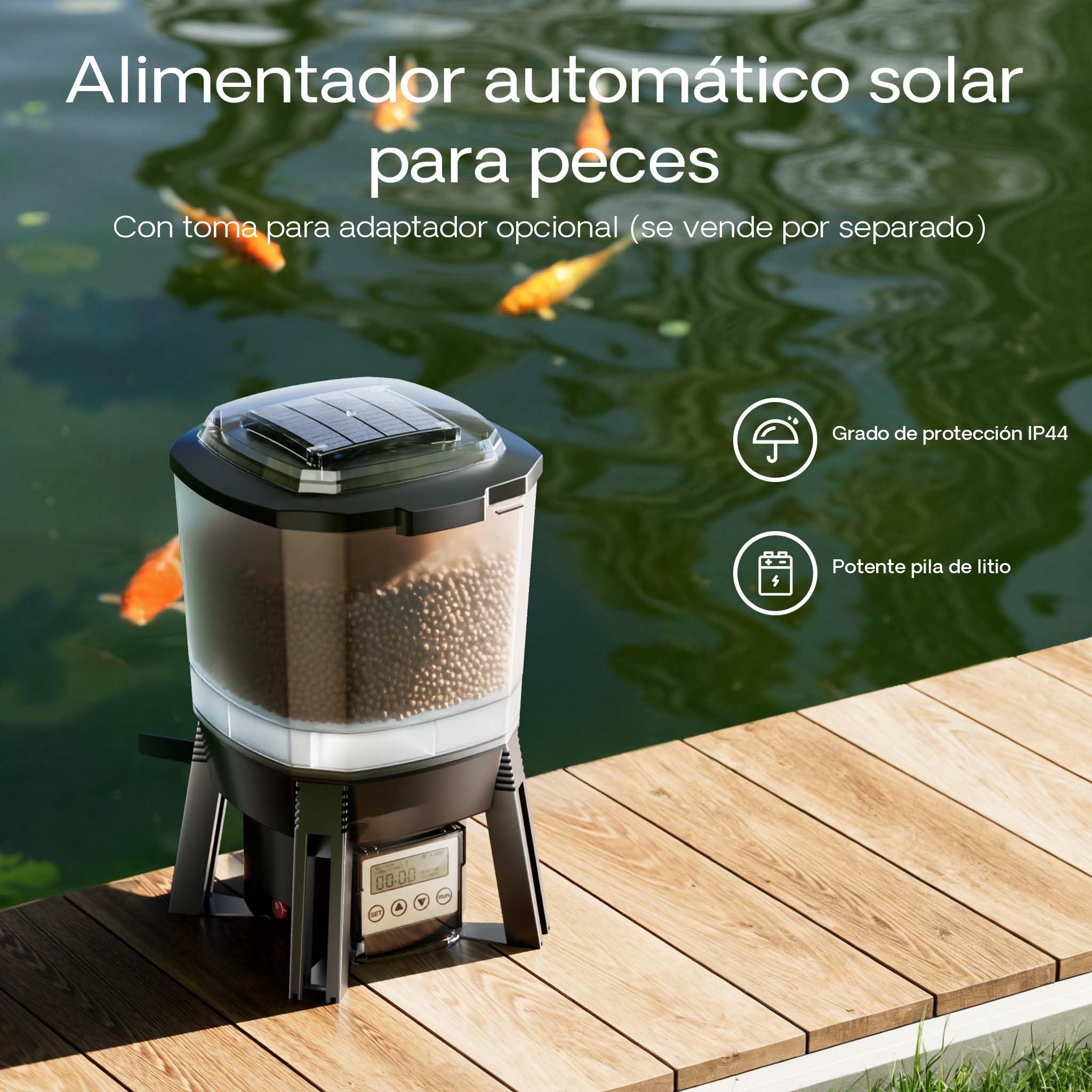 CFF-206 alimentador automático para Peces de Estanque, batería Solar, programable, 1-6 Tomas/día