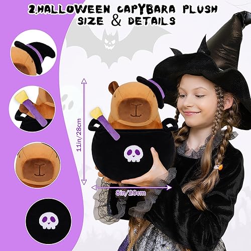 Miniatura 2 de Animal de peluche de Halloween  Capybara de peluche con caldero de poción, juguete de peluche de Capibara suave, lindo y espeluznante regalo de