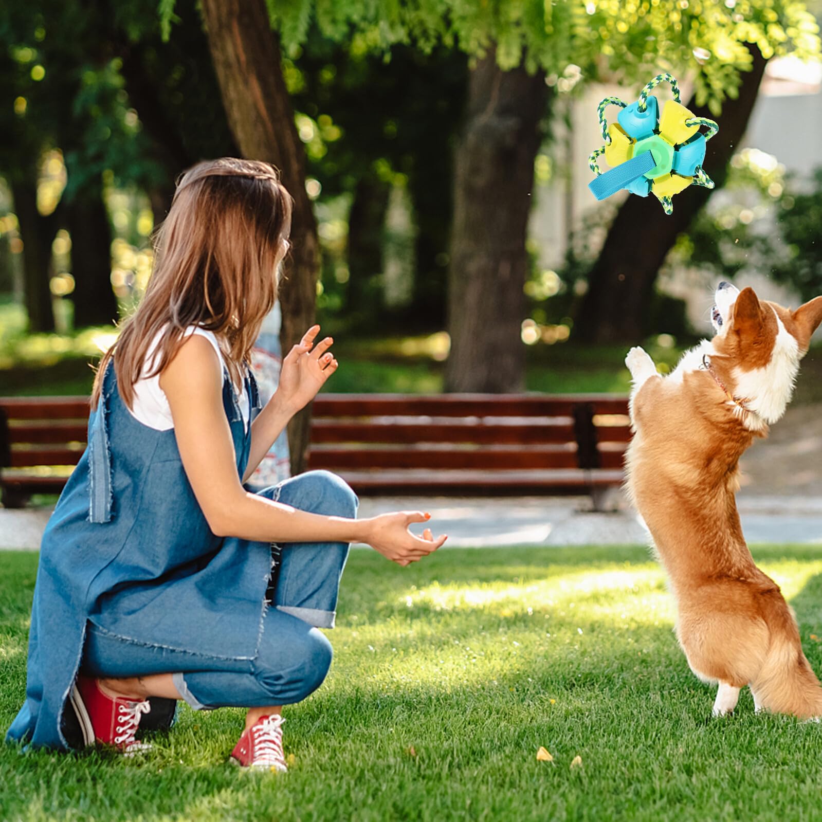 Toyvian Hundespielzeug Interaktiver Kauspielzeug Welpen Outdoor Wurfball Robust Leicht Verbessert Jagdinstinkt Fördert Gesundheit Spaßig für Kleine und Mittlere Hunde Gelb blau