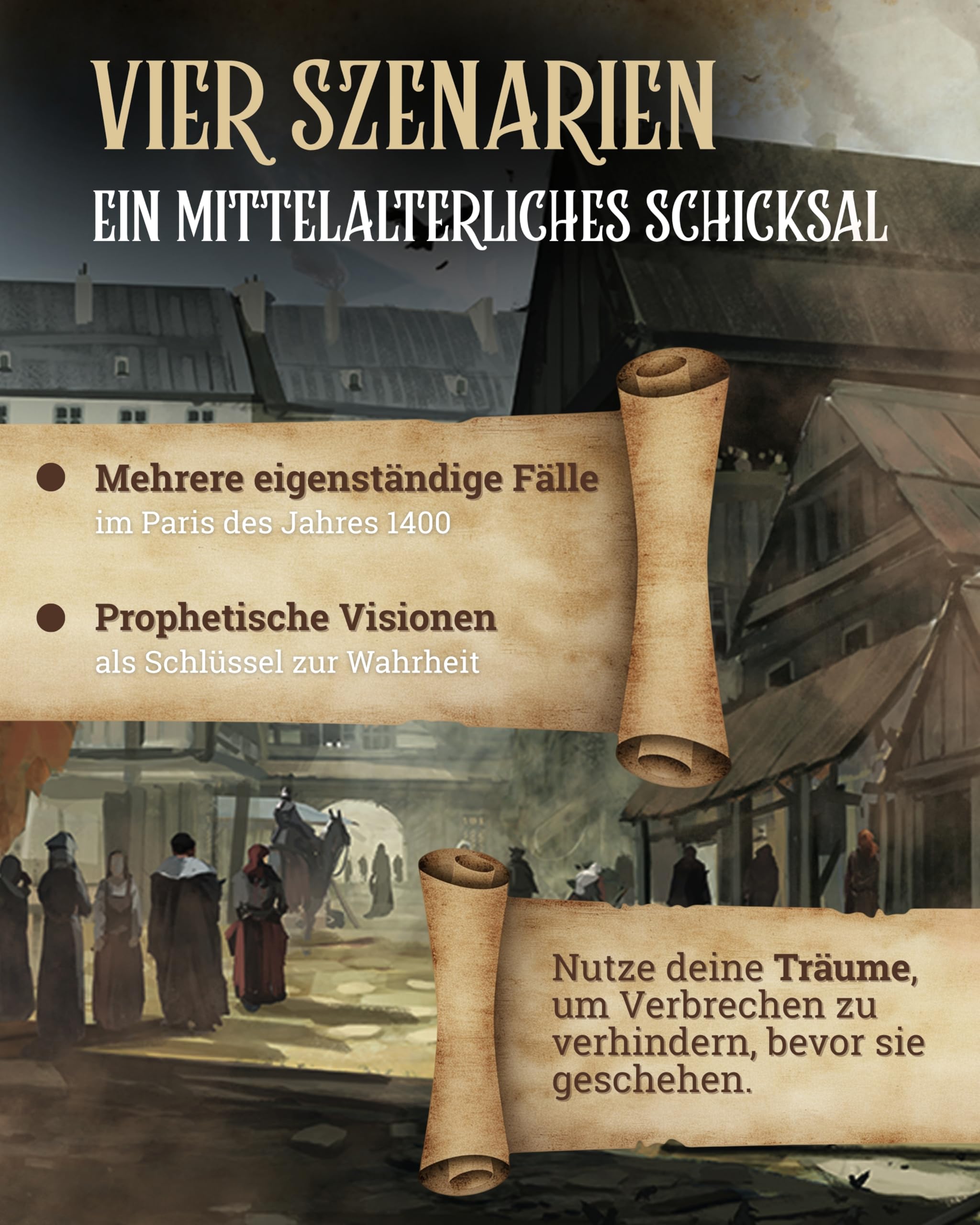 CORAX GAMES Chronicles of Crime - Millennium 1400 Brettspiel I Mittelalterliches Detektivspiel mit Visionskarten & App-Ermittlung I Narratives Krimispiel für 1-4 Spieler ab 12 Jahren
