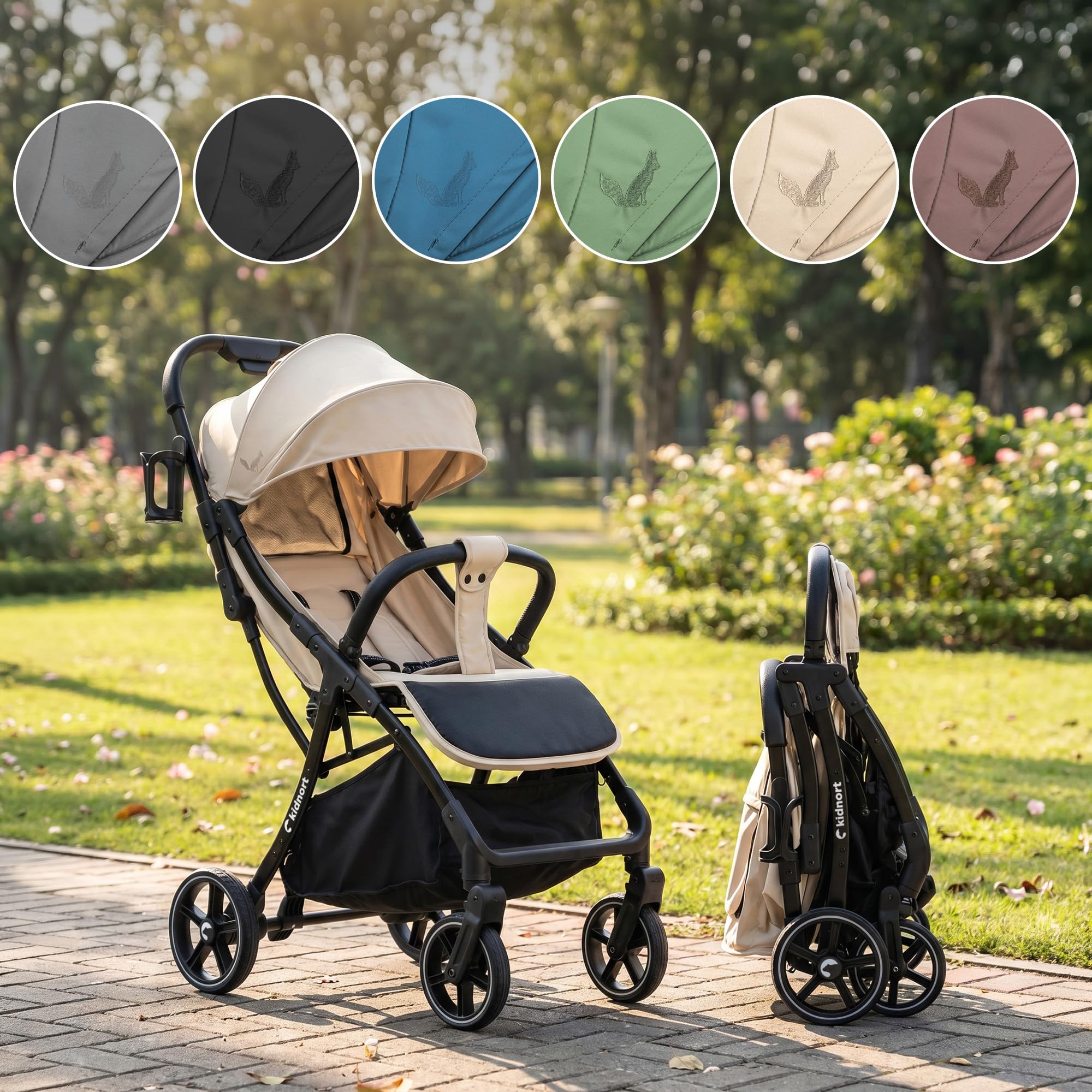 Fjällräv Cochecito de bebé plegable fácilmente desde el nacimiento hasta 22 kg con función reclinable, arnés de 5 puntos, respaldo y reposapiés ajustables, ventana de ventilación, juego de