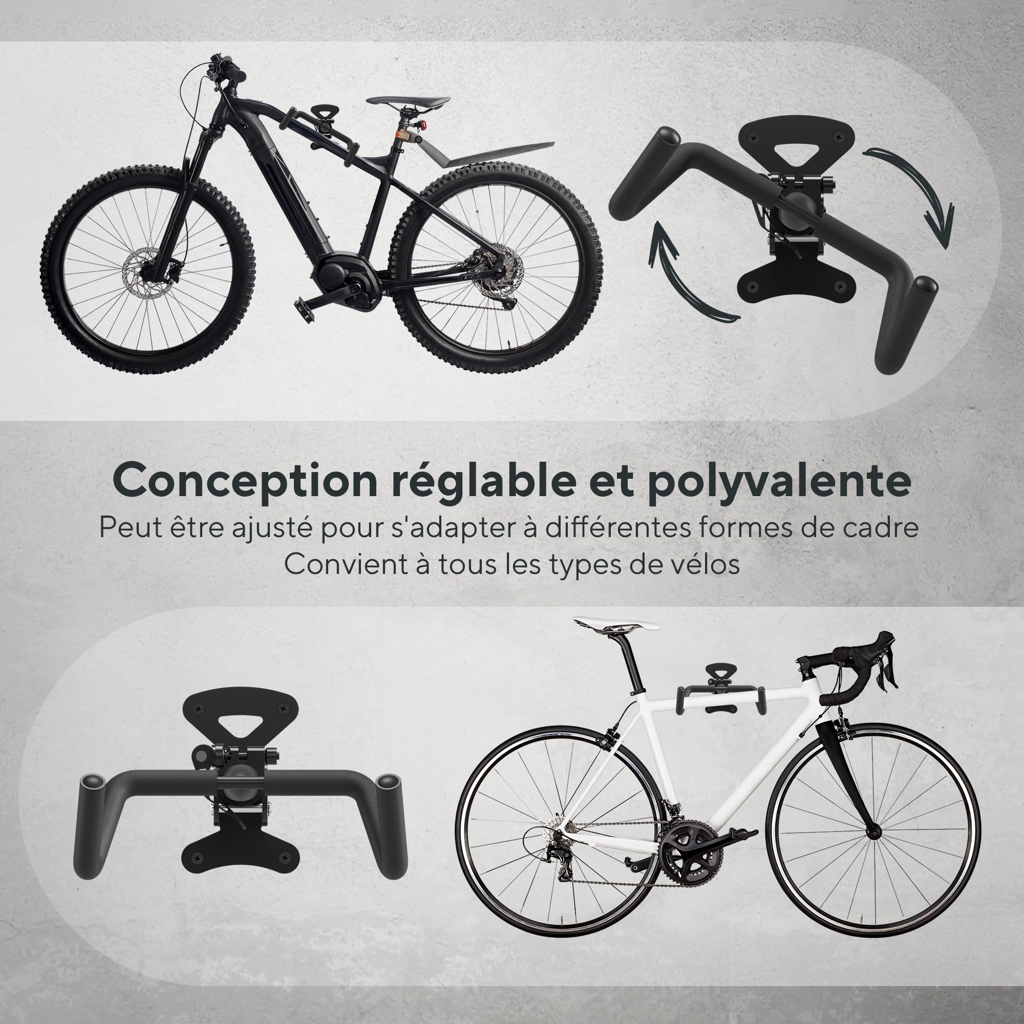Support Velo Mural Horizontal Pliable – Porte Velo Mural pour E-Bike, VTT, Gravel et Route Jusqu’à 25 kg | Support Vélo Garage, Cave, Appartement avec Protection Cadre