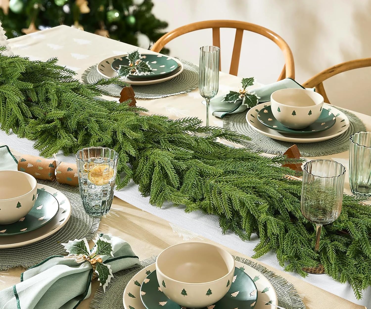 DearHouse Norfolk Pine Christmas Garland, 6Ft Artificial Greenery Christmas Decoration for Holiday Season, Mantel Fireplace Table Runner Centerpiece - Image 6