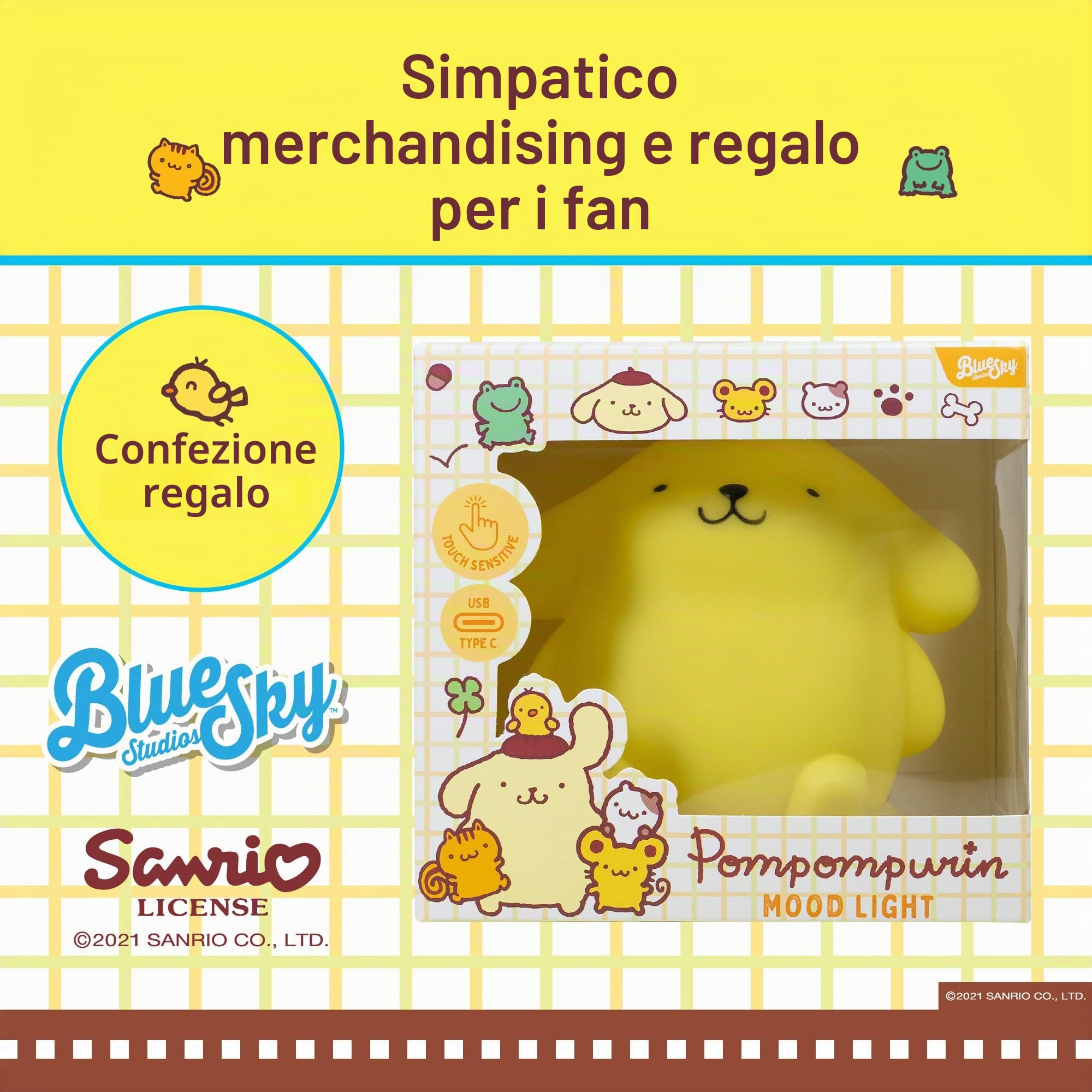 Blue Sky Studios Hello Kitty Luce del personaggio, lampada a controllo tattile per camera delle ragazze, simpatica decorazione da scrivania Kawaii, da collezione, regalo merch - Pompompurin