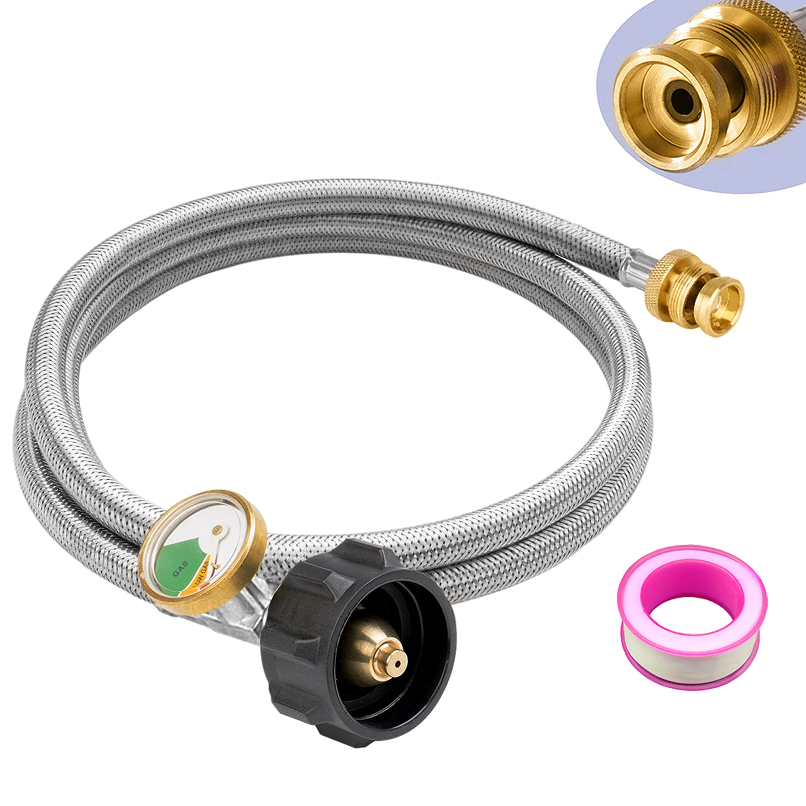 Amazon.com: GCBSAEQ 6FT Propane Adapter Hose with Gauge 1lb to 20lb  Stainless Braided Propane Tank Hose 1lb Adapter Converter for Portable  Appliance Coleman Camping Stove, Buddy Heater, Tabletop Gas Grill : Patio,