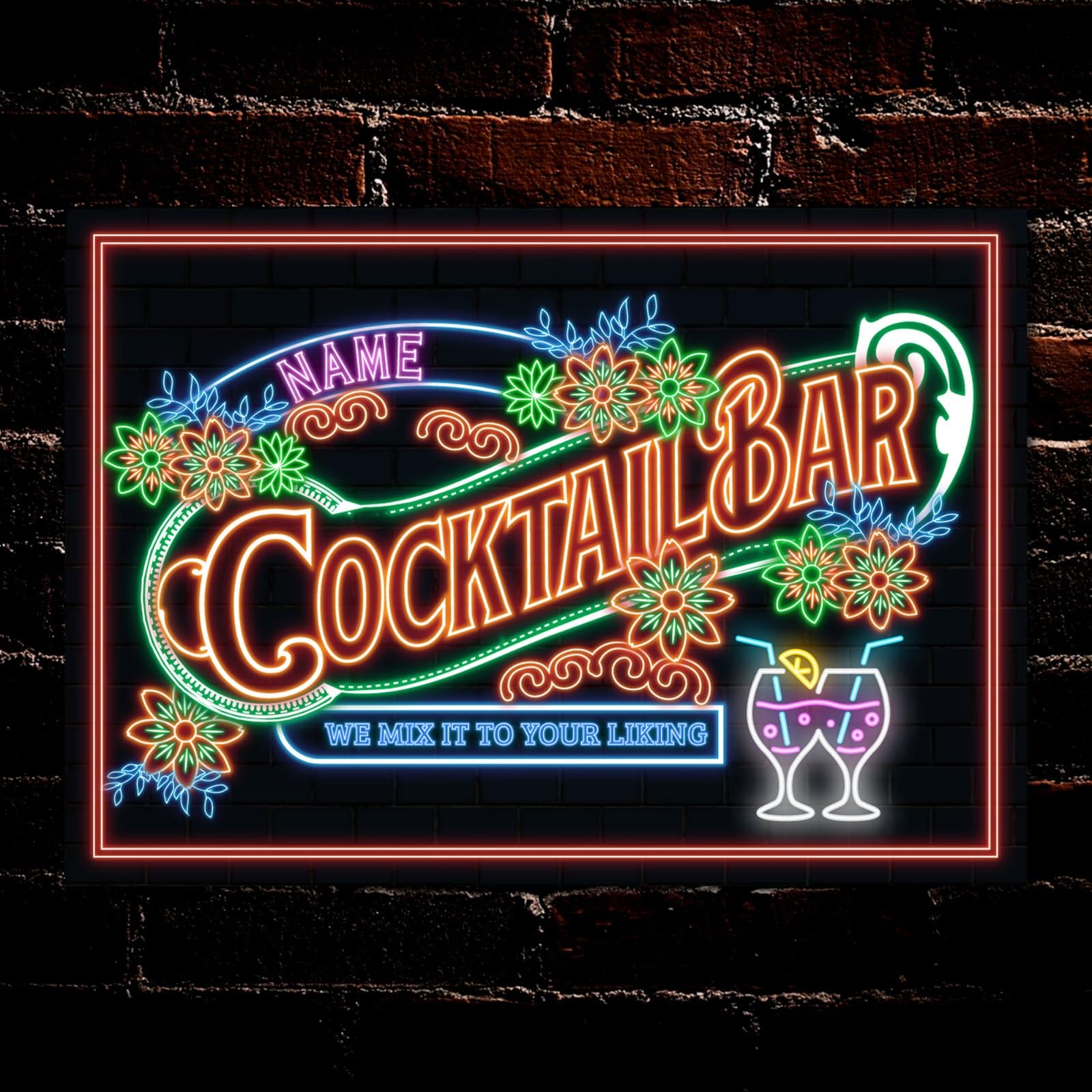 My Pixel Print Metal Personalised Cocktail Bar Door Outside Neon Effect Signs Decor Plaque