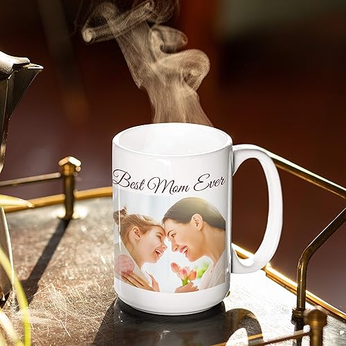 Miniatura 5 de Tazas de café con foto personalizada, 15 onzas, color blanco con imagen, texto, regalos personalizados, taza personalizada de cerámica, taza