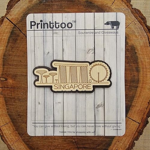 Miniatura 7 de Printtoo Regalo grabado de madera con imán de nevera de recuerdo de mapa de Singapur