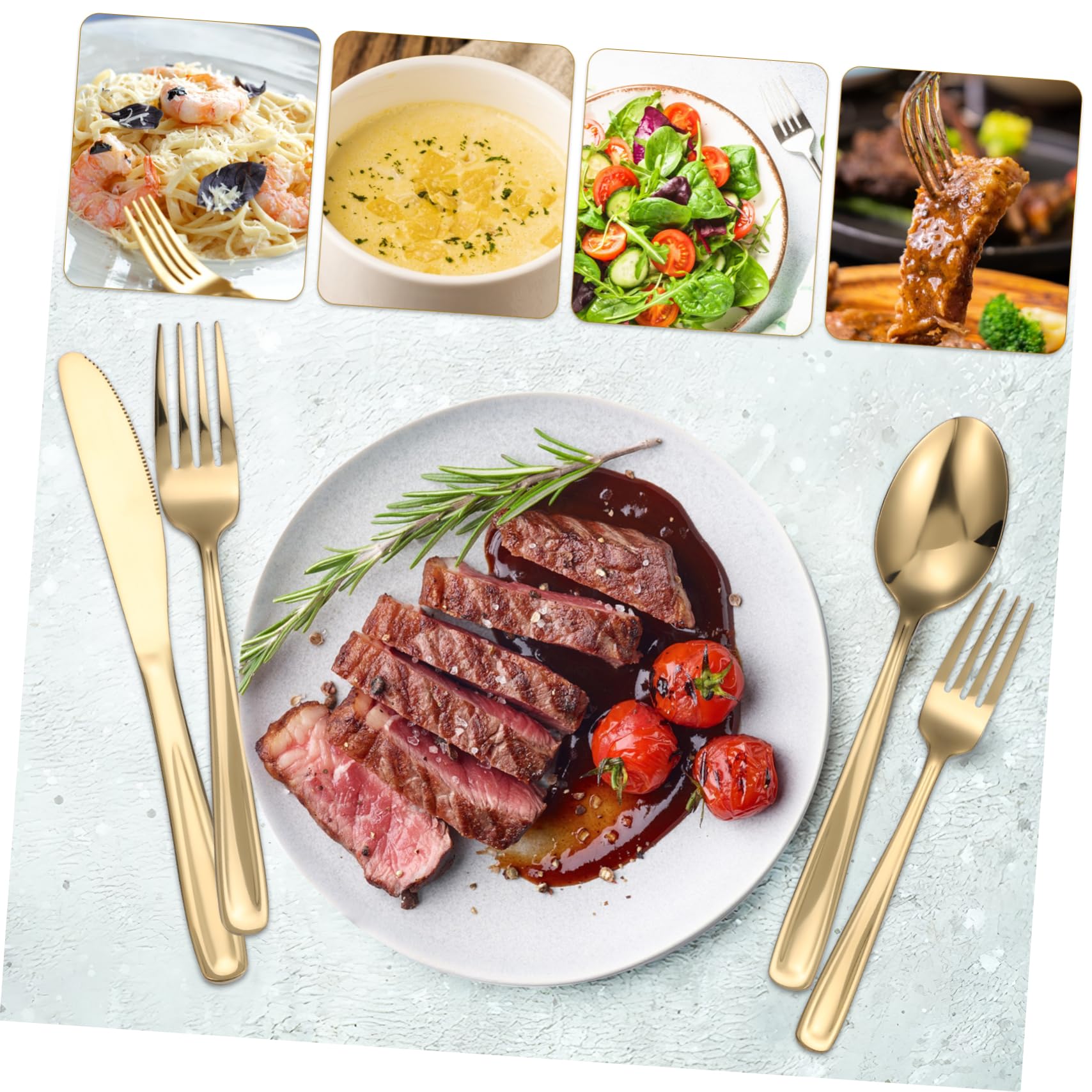 PRETYZOOM Set Posate da Bistecca in Acciaio Inossidabile, 2 Set da 5 Pezzi, Impugnatura Comoda, per Taglio Facile della Carne a Tavola