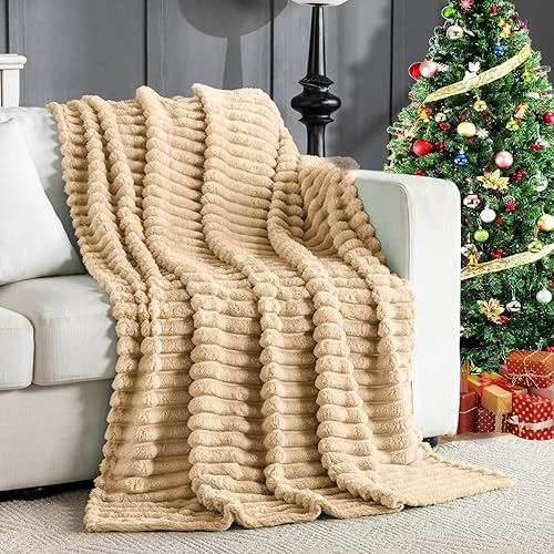 Miniatura 9 de Manta de Tiro de Piel Sintética Color Hueso para Sofá, Manta Suave y Esponjosa de Burbujas para Cama y Sofá, Manta Gruesa y Cálida de Felpa Difusa