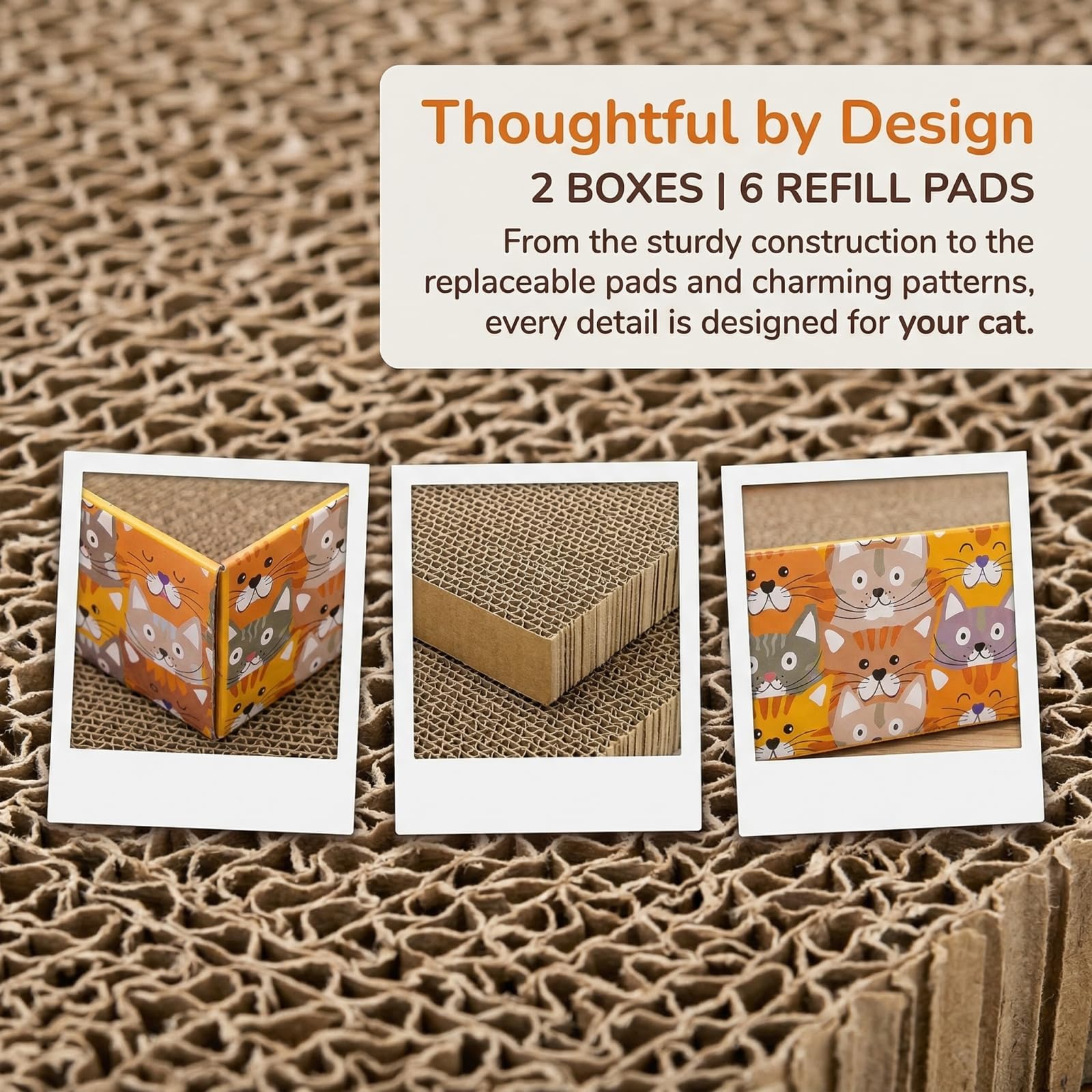 Pumtus Juego de 2 rascadores de cartón para gatos, 6 almohadillas corrugadas para gatos con 2 cajas, bonito sofá cama reversible para gatitos, salón recargable en forma de onda, juguete interactivo