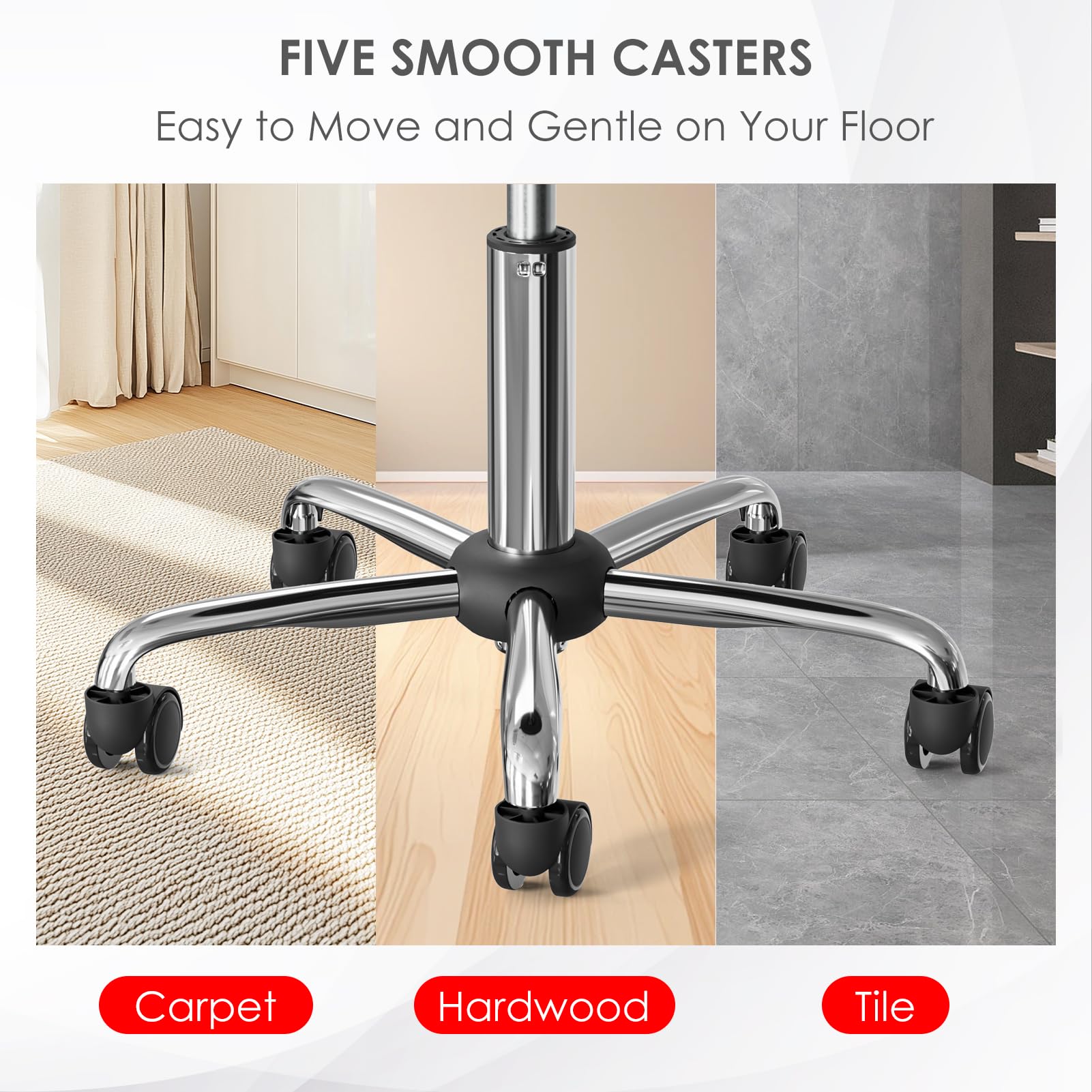 Taburete redondo con ruedas para silla giratoria ajustable de hasta 440 libras, pies de metal con ruedas para spa, masaje, salón, hogar, oficina, médico, tatuaje, bar, negro 6