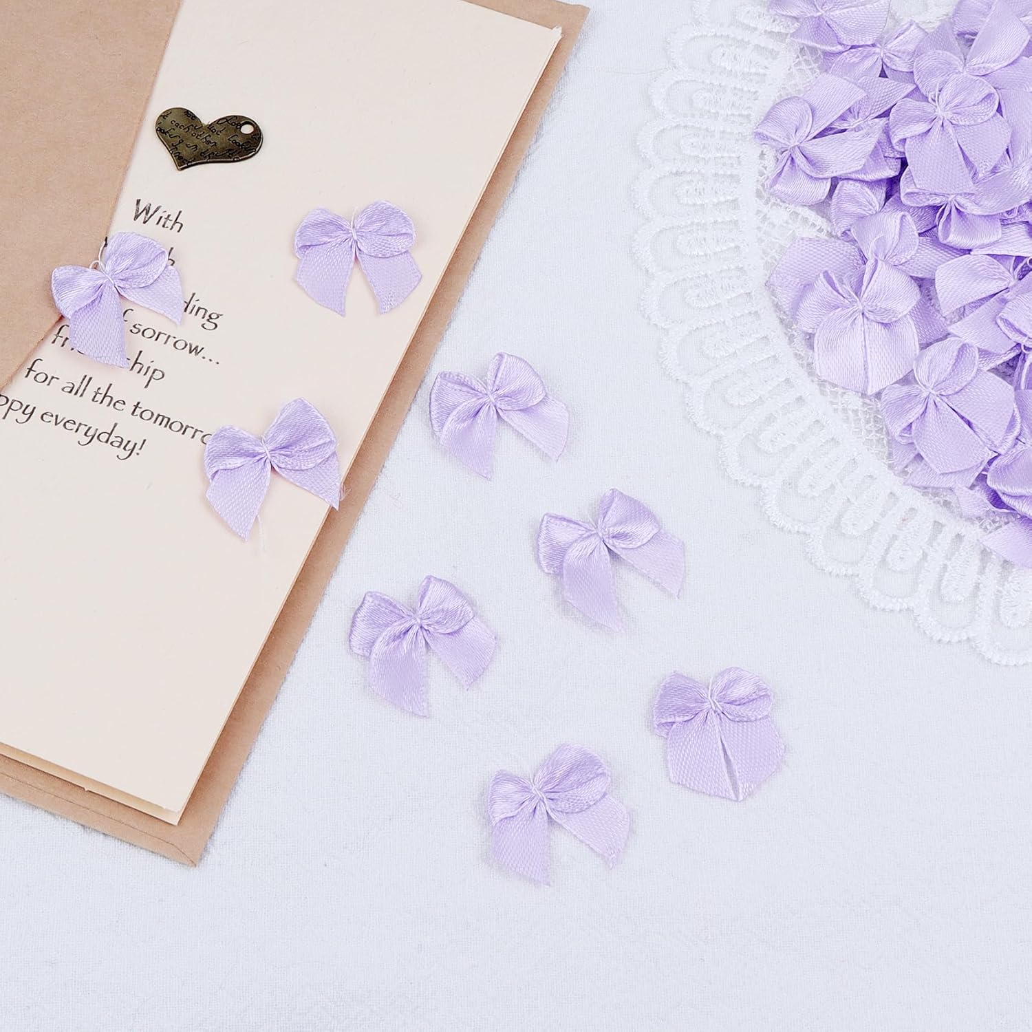Light Purple Mini Bows 1” Small Ribbon Bows for Cake Treats Premade Satin Hair Bow for Crafts Gift Wrapping Sewing Balloons Party Decoration 100PCS - Image 4