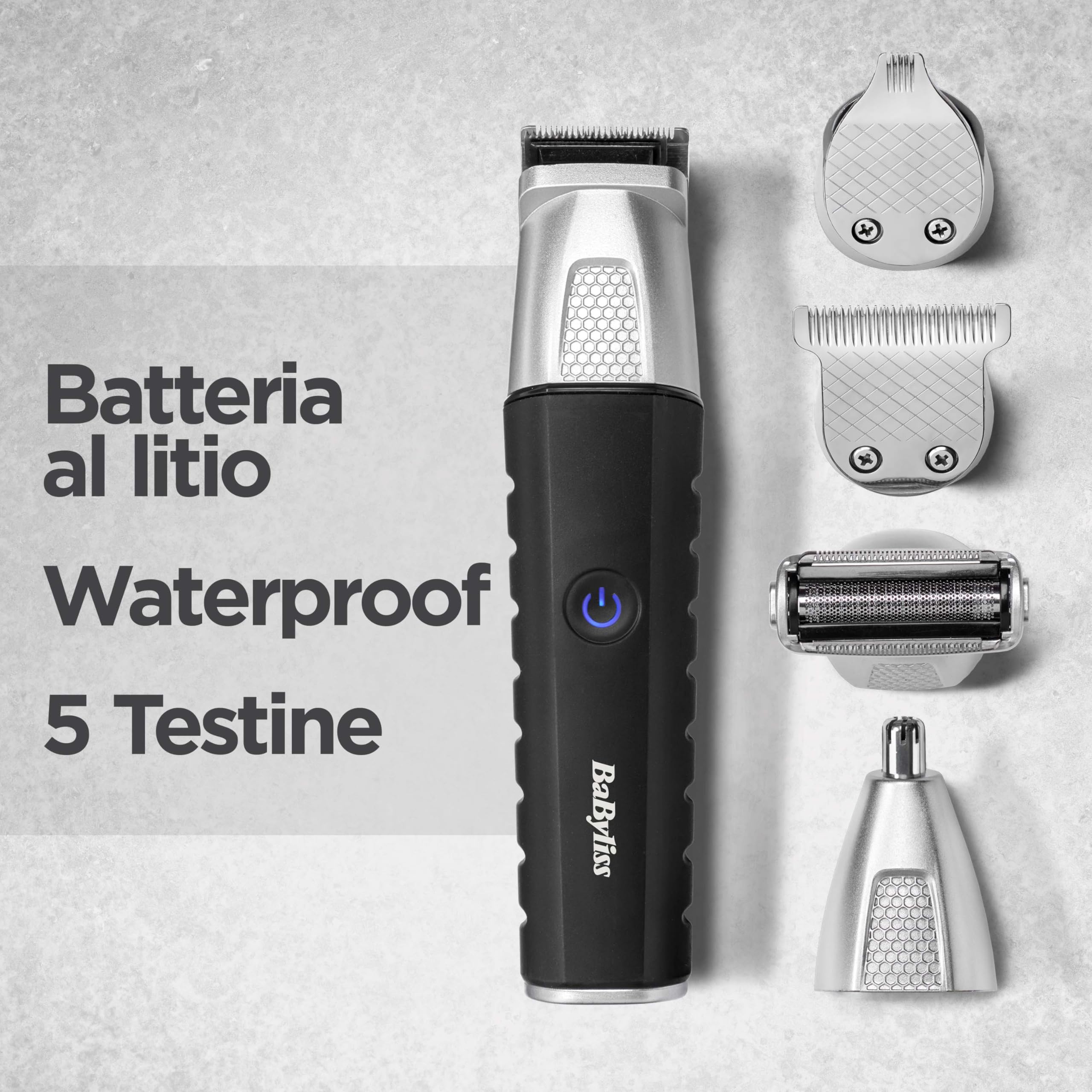 BaByliss Multikit Grooming 11 in 1 Lithium Power, per barba viso e corpo, multi-uso, waterproof, black/grey, MT812E
