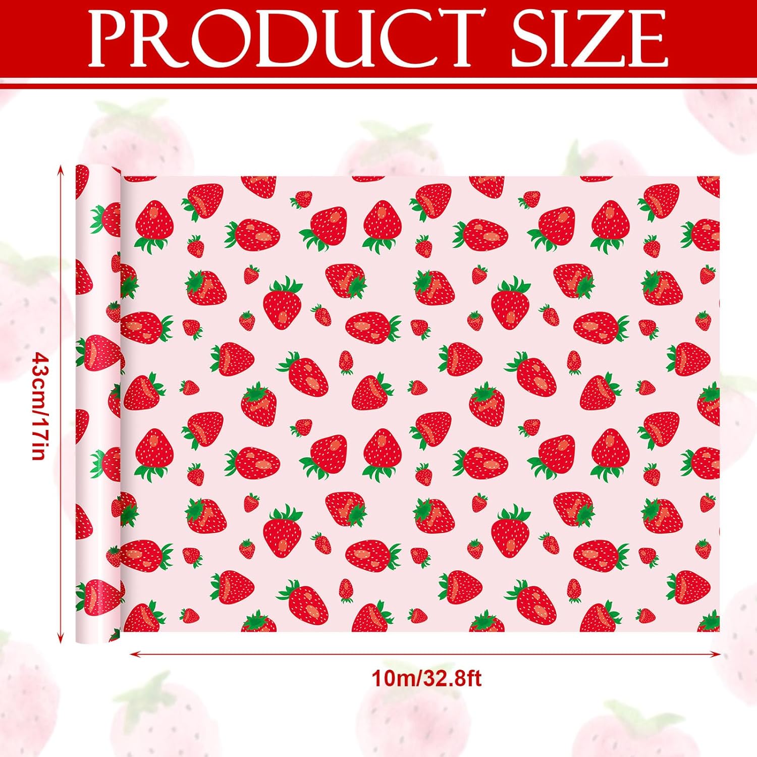 Sanixin Strawberry Wrapping Paper 17In x 32.8Ft Pink Red Strawberry Gift Wrap Paper Fruit Art Paper for Summer Baby Shower Birthday Party Holidays DIY Craft - Image 2